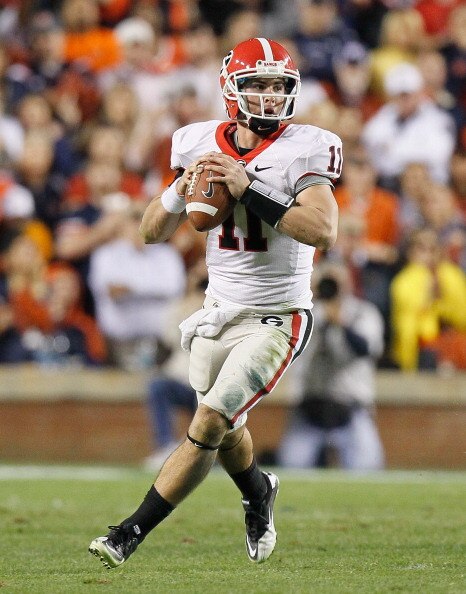 AUBURN, AL - NOVEMBER 13: Quarterback Aaron Murray #11 of the Georgia Bulldogs against the Auburn Tigers at Jordan-Hare Stadium on November 13, 2010 in Auburn, Alabama. (Photo by Kevin C. Cox/Getty Images) AUBURN, AL - NOVEMBER 13: Quarterback Aaron Murray #11 of the Georgia Bulldogs against the Auburn Tigers at Jordan-Hare Stadium on November 13, 2010 in Auburn, Alabama. (Photo by Kevin C. Cox/Getty Images)
