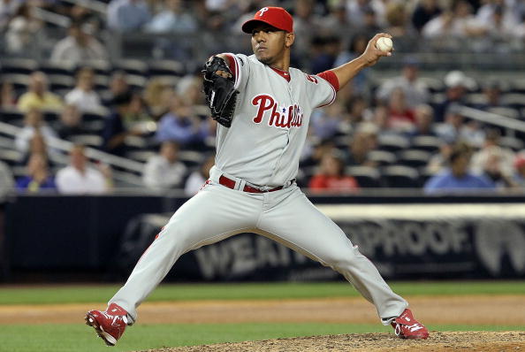 NEW YORK - JUNE 15:  Antonio Bastardo #58 of the Philadelphia Phillies delivers a pitch against the New York Yankees on June 15, 2010 at Yankee Stadium in the Bronx borough of New York City.  (Photo by Jim McIsaac/Getty Images)