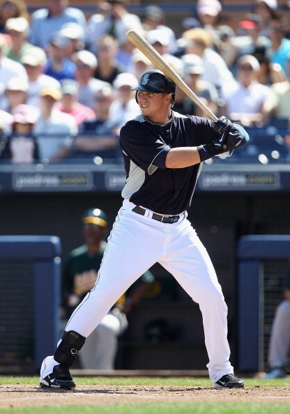 PEORIA, AZ - MARCH 12:  Justin Smoak #17 of the Seattle Mariners bats against the Oakland Athletics during the spring training game at Peoria Stadium on March 12, 2011 in Peoria, Arizona.  (Photo by Christian Petersen/Getty Images)