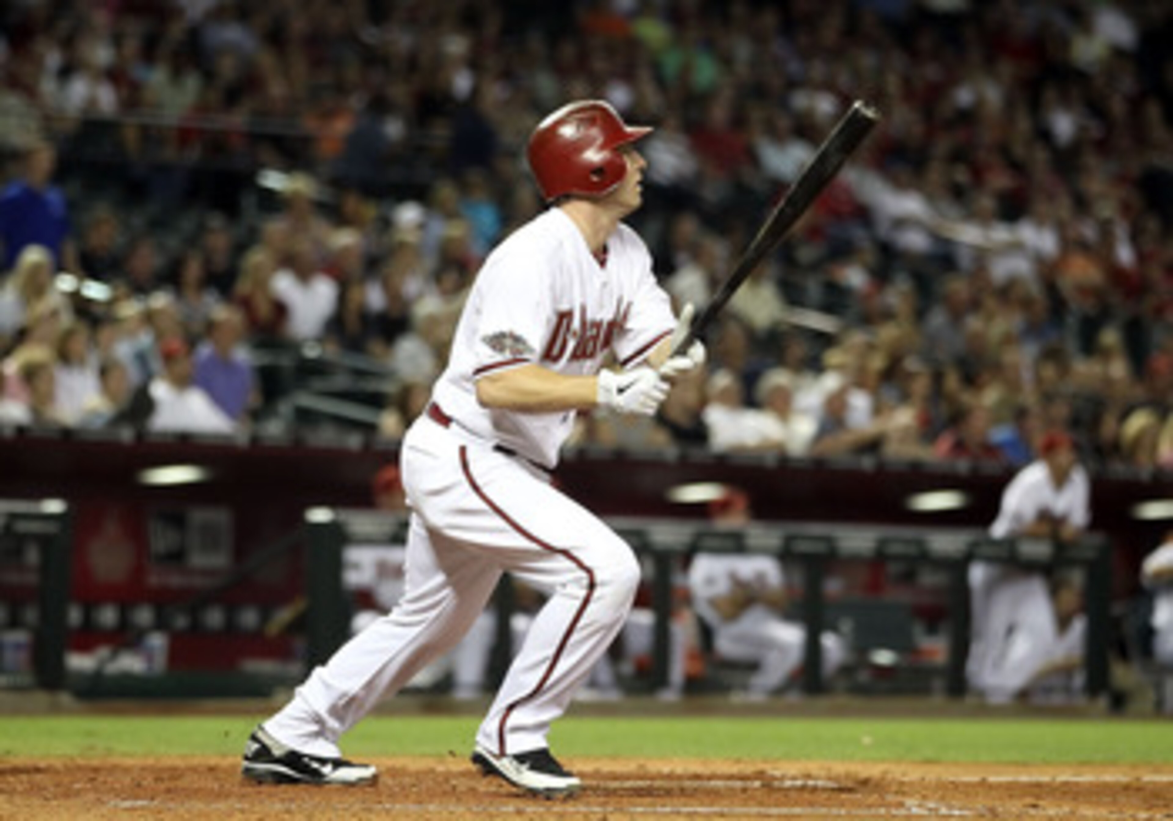 PHOENIX, AZ - JUNE 03:  Stephen Drew #6 of the Arizona Diamondbacks hits a three RBI triple against  the Washington Nationals during the fifth inning of the Major League Baseball game at Chase Field on June 3, 2011 in Phoenix, Arizona.  (Photo by Christia