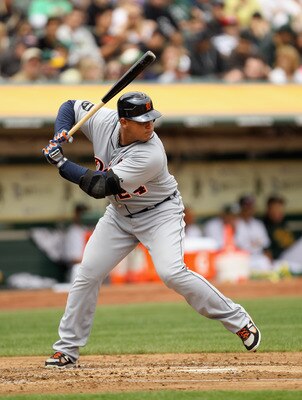 OAKLAND, CA - APRIL 17: Miguel Cabrera #24 of the Detroit Tigers in action during their game against the Oakland Athletics at Oakland-Alameda County Coliseum on April 17, 2011 in Oakland, California. (Photo by Ezra Shaw/Getty Images) OAKLAND, CA - APRIL 17: Miguel Cabrera #24 of the Detroit Tigers in action during their game against the Oakland Athletics at Oakland-Alameda County Coliseum on April 17, 2011 in Oakland, California. (Photo by Ezra Shaw/Getty Images)