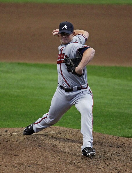 MILWAUKEE, WI - APRIL 04: Craig Kimbrel #46 of the Atlanta Braves delivers the ball in the 9th inning against the Milwaukee Brewers during the home opener at Miller Park on April 4, 2011 in Milwaukee, Wisconsin. The Braves defeated the Brewers 2-1.  (Phot