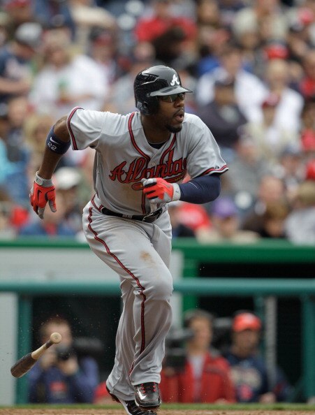 WASHINGTON, DC - APRIL 03:  Jason Heyward #22 of the Atlanta Braves at bat against the Washington Nationals at Nationals Park on April 3, 2011 in Washington, DC.  (Photo by Rob Carr/Getty Images)