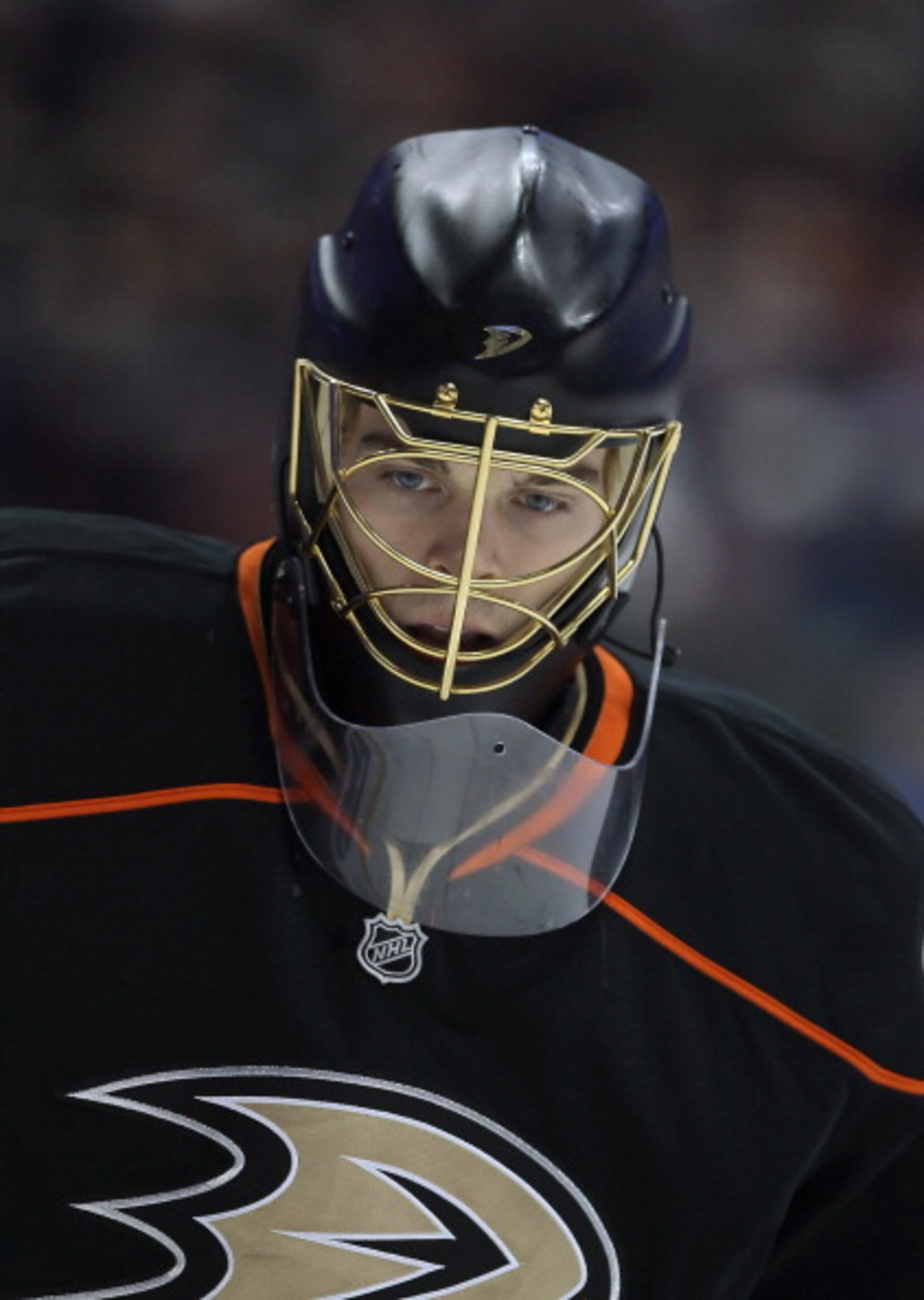 ANAHEIM, CA - JANUARY 16:  Goaltender Jonas Hiller #1 of the Anaheim Ducks looks on against the Edmonton Oilers at the Honda Center on January 16, 2011 in Anaheim, California.  (Photo by Jeff Gross/Getty Images)