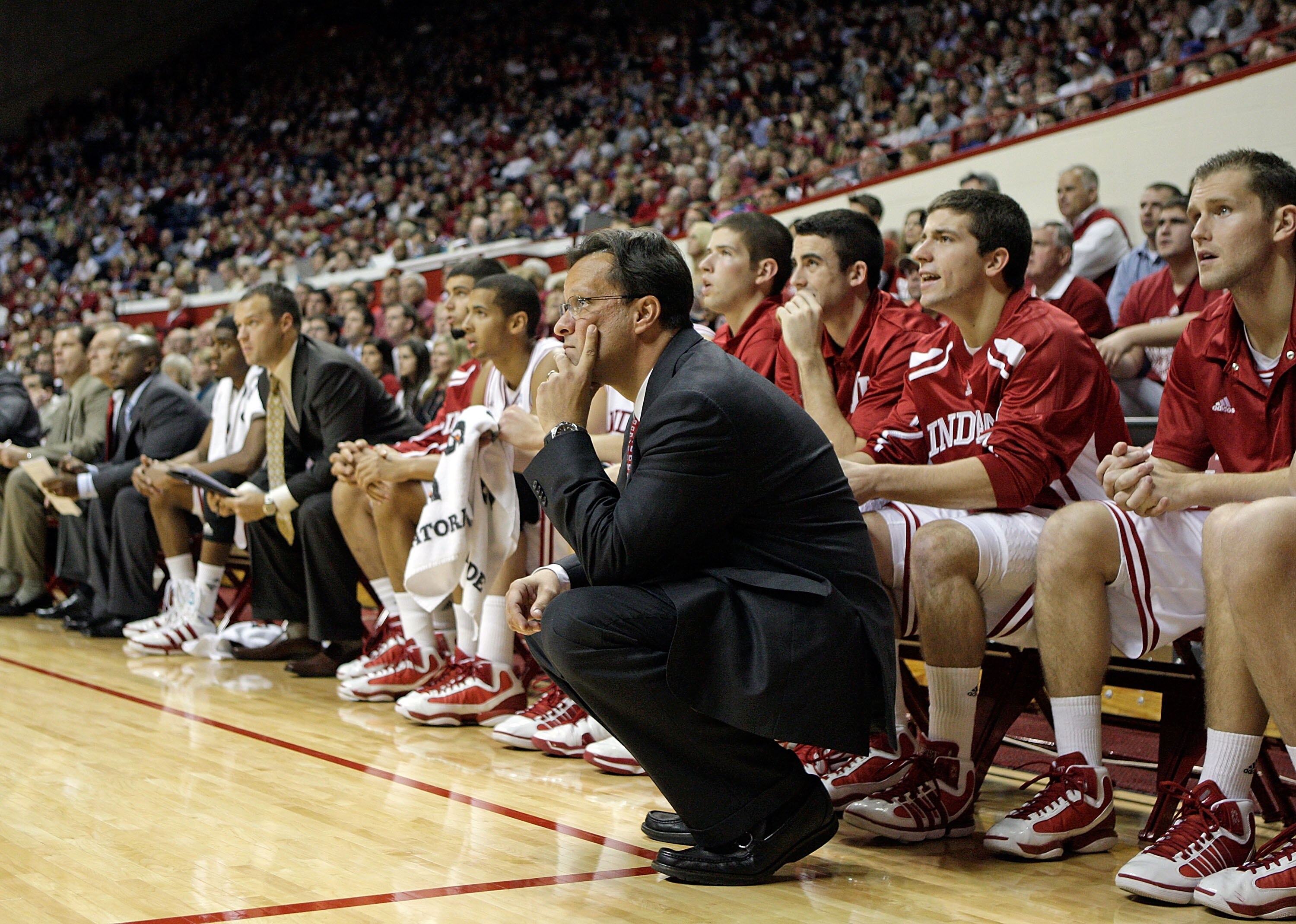 BLOOMINGTON, IN - NOVEMBER 23:  Tom Crean the Head Coach of the Indiana Hoosiers watches the action during the game against the North Carolina Central Eagles at Assembly Hall on November 23, 2010 in Bloomington, Indiana.  Indiana won 72-56.  (Photo by And