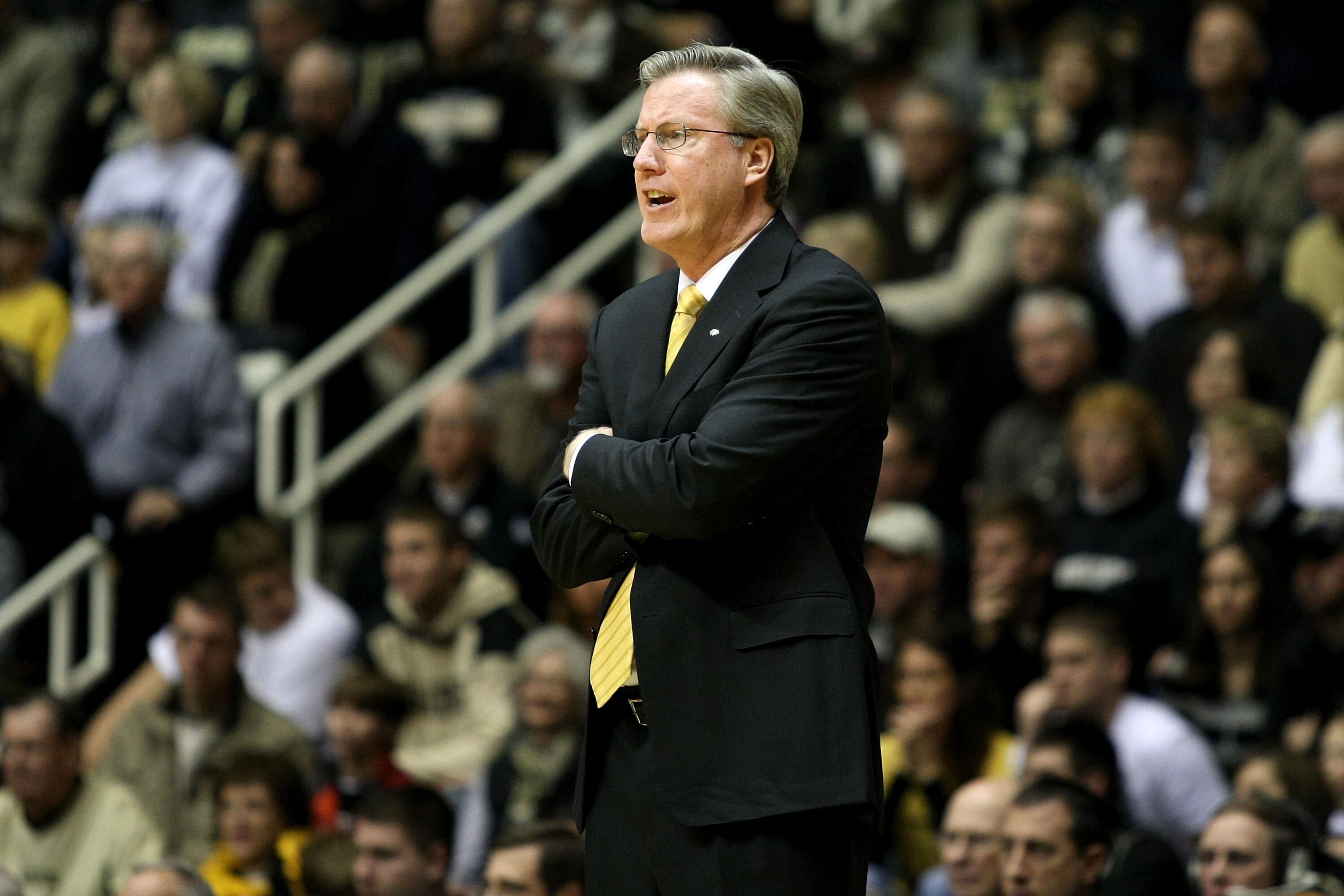 WEST LAFAYETTE, IN - JANUARY 09:  Head coach Fran McCaffery of the Iowa Hawkeyes coaches against the Purdue Boilermakers at Mackey Arena on January 9, 2011 in West Lafayette, Indiana.  (Photo by Chris Chambers/Getty Images)