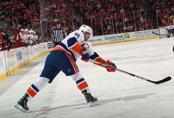 NEWARK, NJ - MARCH 30: John Tavares #91 of the New York Islanders skates against the New Jersey Devils at the Prudential Center on March 30, 2011 in Newark, New Jersey. The Devils defeated the Islanders 3-2.  (Photo by Bruce Bennett/Getty Images)