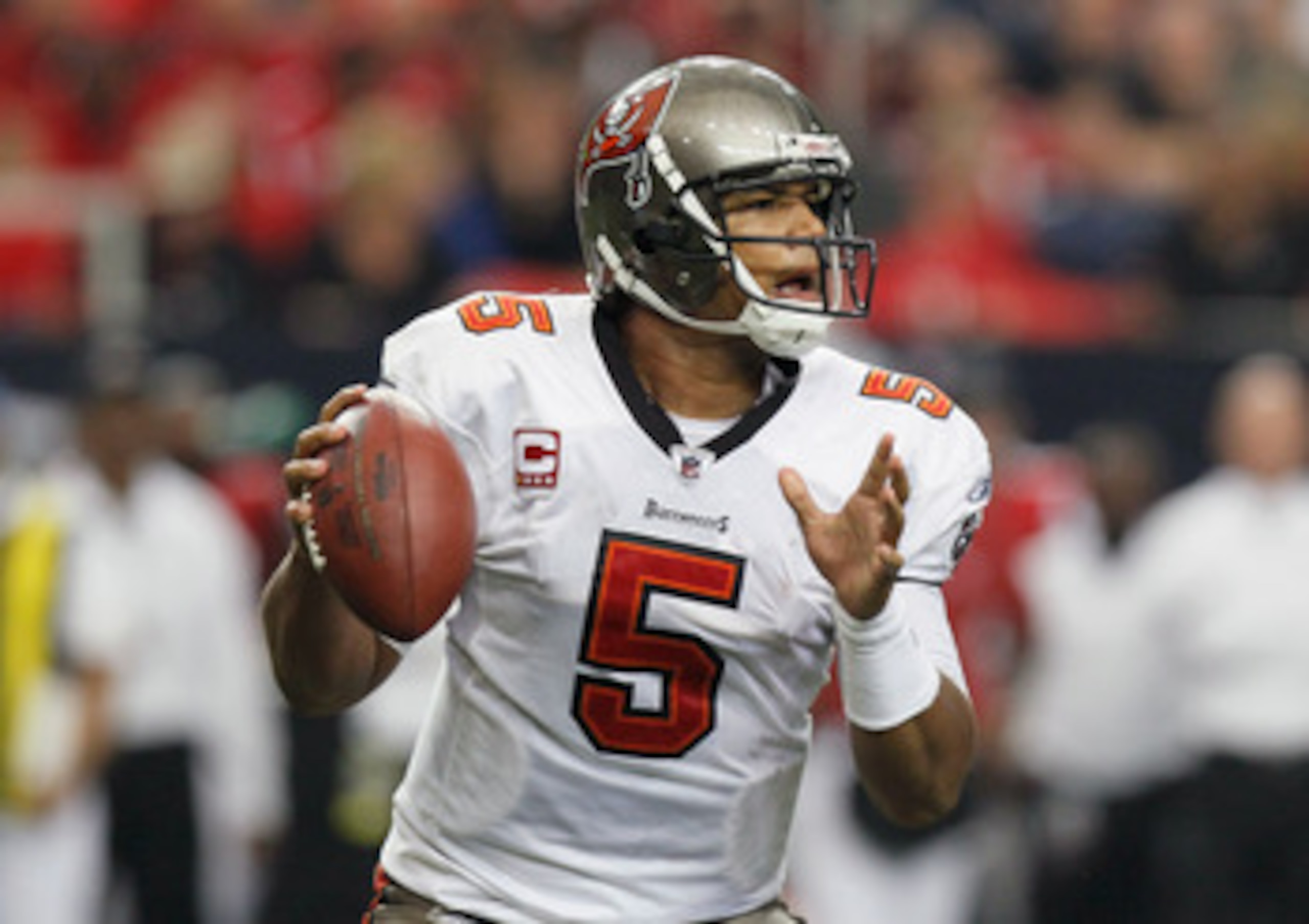 ATLANTA - NOVEMBER 07:  Quarterback Josh Freeman #5 of the Tampa Bay Buccaneers against the Atlanta Falcons at Georgia Dome on November 7, 2010 in Atlanta, Georgia.  (Photo by Kevin C. Cox/Getty Images)