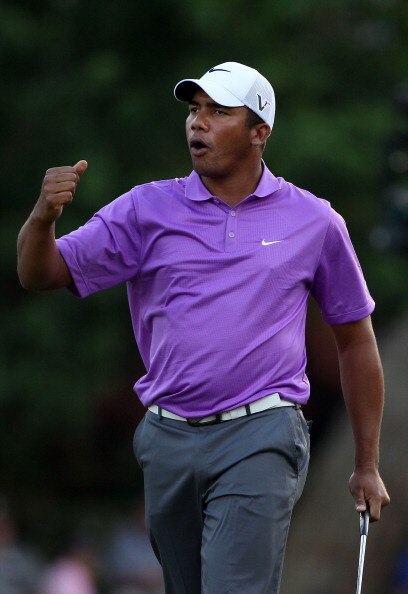 AUGUSTA, GA - APRIL 07:  Jhonattan Vegas of Venezuela celebrates his eagle on the 15th hole during the first round of the 2011 Masters Tournament at Augusta National Golf Club on April 7, 2011 in Augusta, Georgia.  (Photo by Andrew Redington/Getty Images)