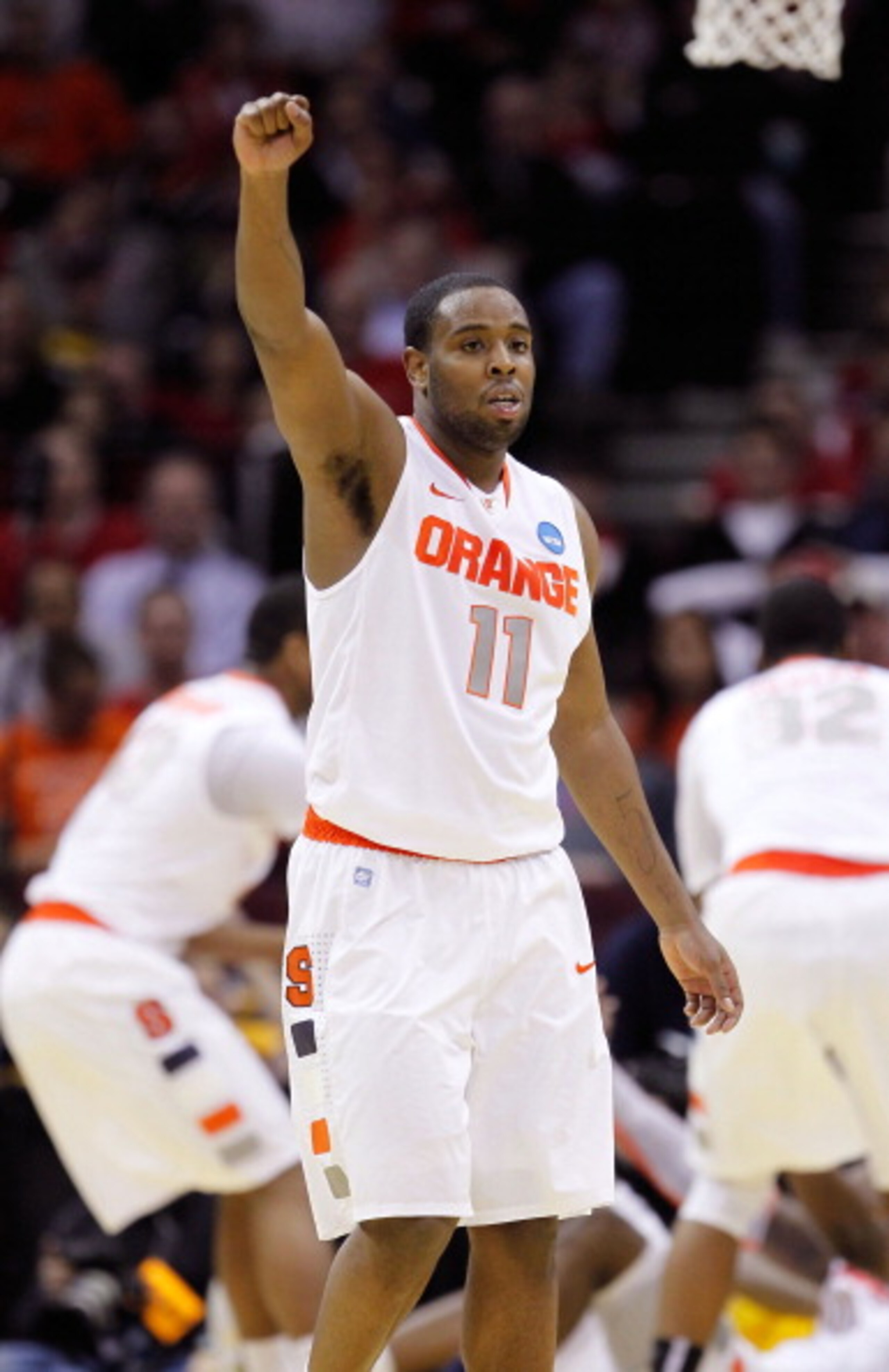 CLEVELAND, OH - MARCH 20:  Scoop Jardine #11 of the Syracuse Orange looks on during the game against the Marquette Golden Eagles during the third of the 2011 NCAA men's basketball tournament at Quicken Loans Arena on March 20, 2011 in Cleveland, Ohio.  (P
