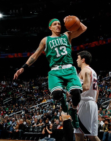 ATLANTA, GA - APRIL 01:  Delonte West #13 of the Boston Celtics against the Atlanta Hawks at Philips Arena on April 1, 2011 in Atlanta, Georgia.  NOTE TO USER: User expressly acknowledges and agrees that, by downloading and/or using this Photograph, user