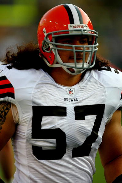 GREEN BAY, WI - AUGUST 15:  David Veikune #57 of the Cleveland Browns looks looks onl against the Green Bay Packers during the preseason game at Lambeau Field on August 15, 2009 in Green Bay, Wisconsin.  (Photo by Jonathan Daniel/Getty Images)