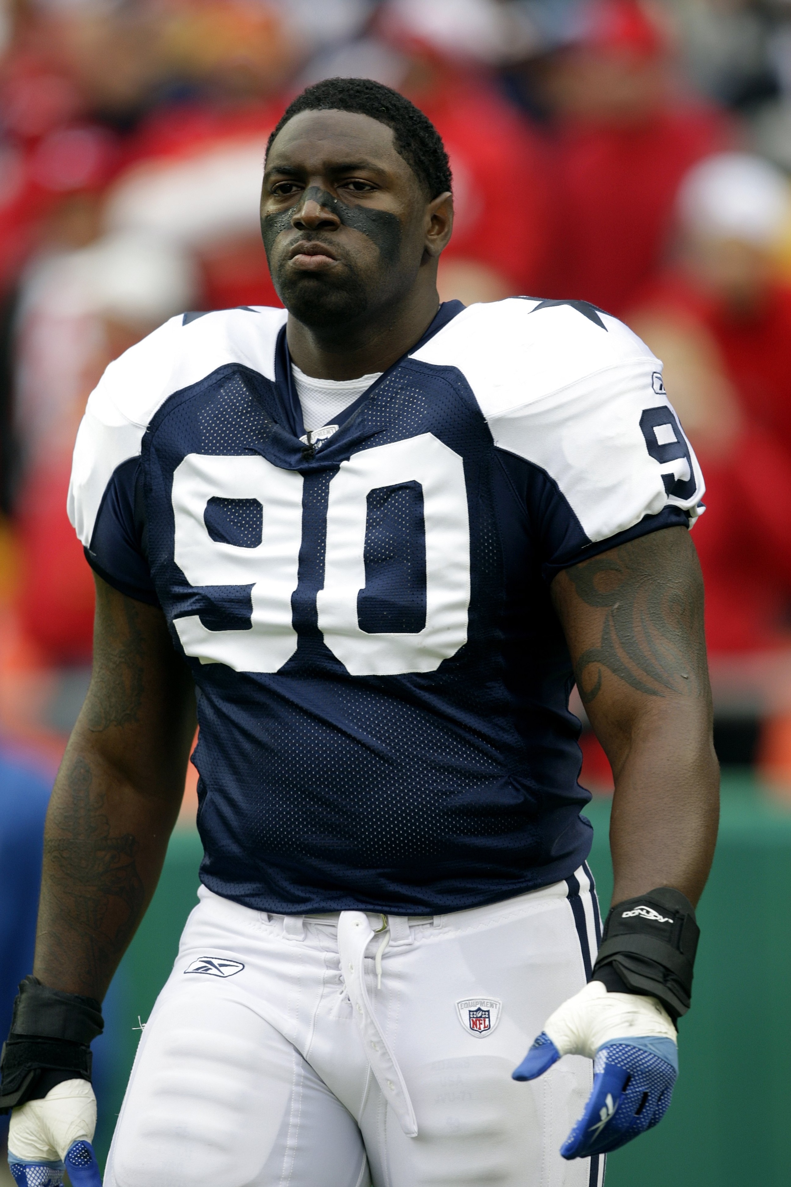 KANSAS CITY, MO - OCTOBER 11:  Jay Ratliff #90 of the Dallas Cowboys looks on during the NFL game against the Kansas City Chiefs at Arrowhead Stadiumin on October 11, 2009 Kansas City, Missouri. The Cowboys defeated the Chiefs 26-20 in overtime. (Photo by
