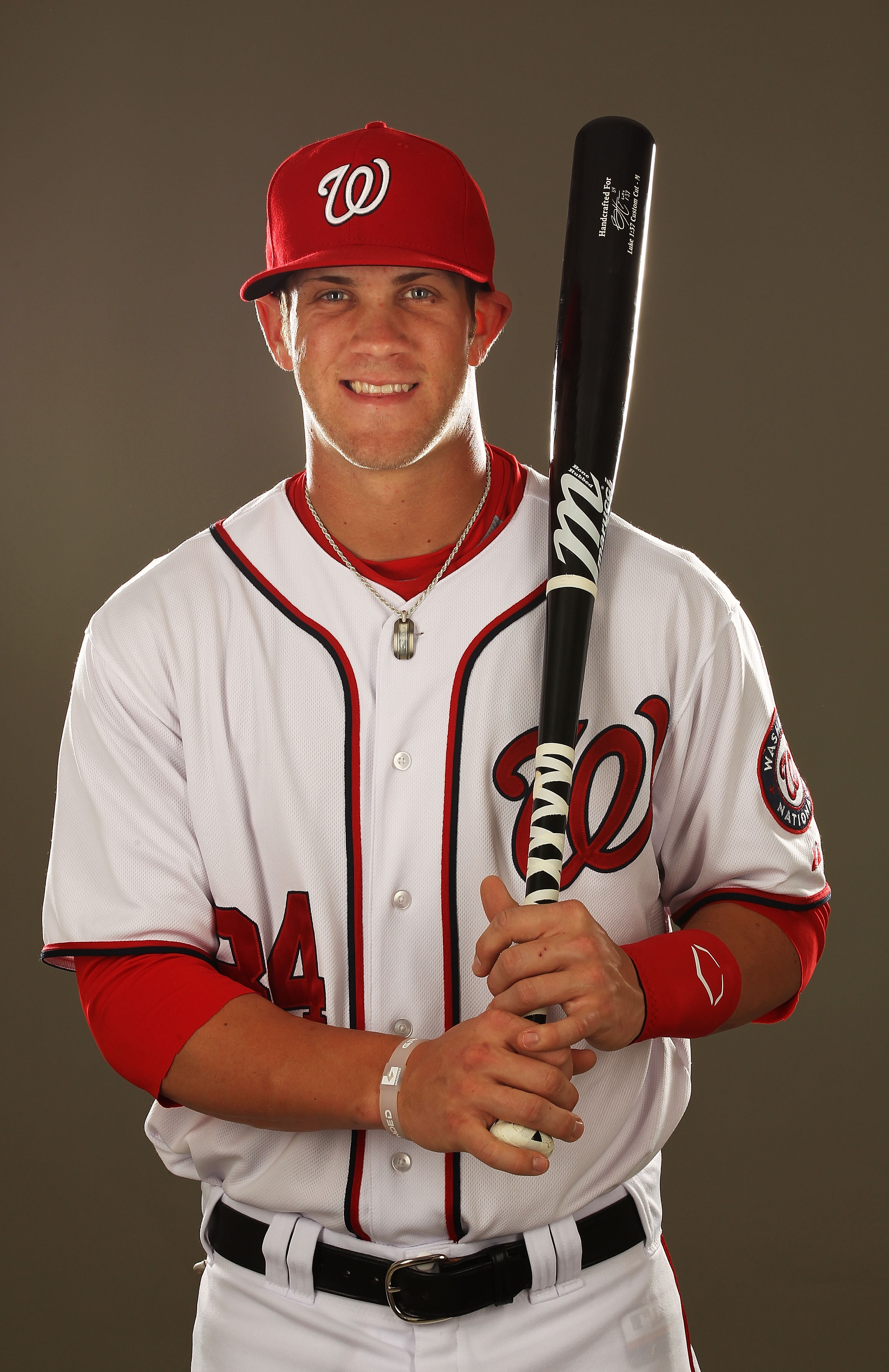 VIERA, FL - FEBRUARY 25:  Bryce Harper #34 of the Washington Nationals poses for a portrait during Spring Training Photo Day at Space Coast Stadium on February 25, 2011 in Viera, Florida.  (Photo by Al Bello/Getty Images)