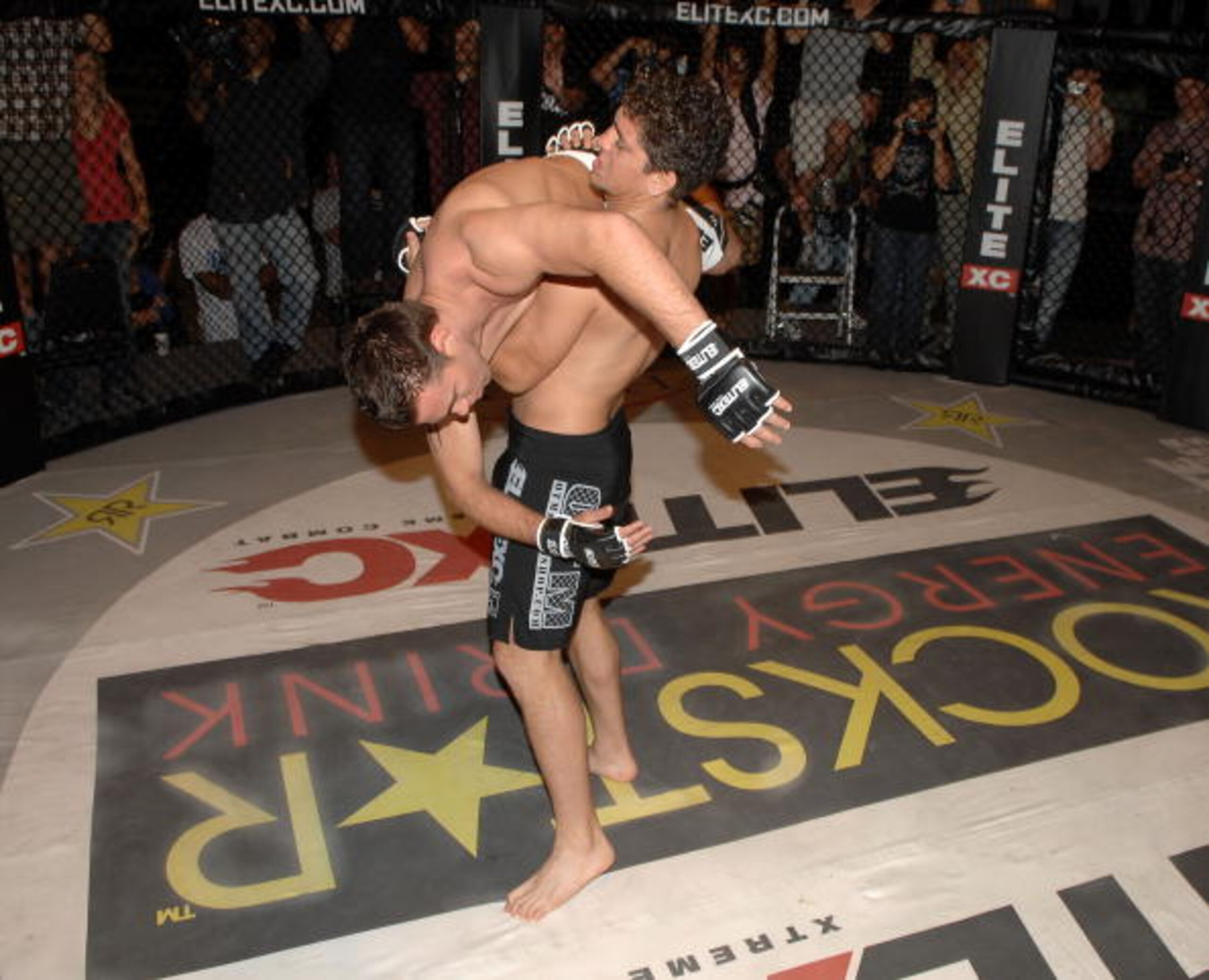 STUDIO CITY, CA - MAY 19:  MMA fighters Jake Shields (L) and Nick Diaz demonstrate MMA fighting techniques at CBS's 'Elite XC Saturday Night Fights' Press Conference at CBS Radford Studios on May 19, 2008 in Studio City, California.  (Photo by Stephen Shu