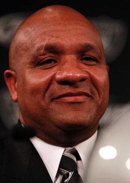 ALAMEDA, CA - JANUARY 18:  New Oakland Raiders coach Hue Jackson looks on during a press conference on January 18, 2011 in Alameda, California.  Hue Jackson was introduced as the new coach of the Oakland Raiders, replacing the fired Tom Cable.  (Photo by