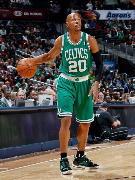 ATLANTA, GA - APRIL 01:  Ray Allen #20 of the Boston Celtics against the Atlanta Hawks at Philips Arena on April 1, 2011 in Atlanta, Georgia.  NOTE TO USER: User expressly acknowledges and agrees that, by downloading and/or using this Photograph, user is
