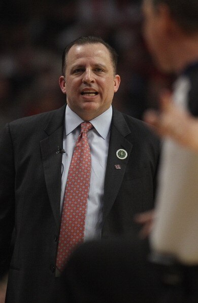 CHICAGO, IL - APRIL 07: Head coach Tom Thibodeau of the Chicago Bulls yells at a referee during a game against the Boston Celtics at United Center on April 7, 2011 in Chicago, Illinois. The Bulls defeated the Celtics 97-81. NOTE TO USER: User expressly ac