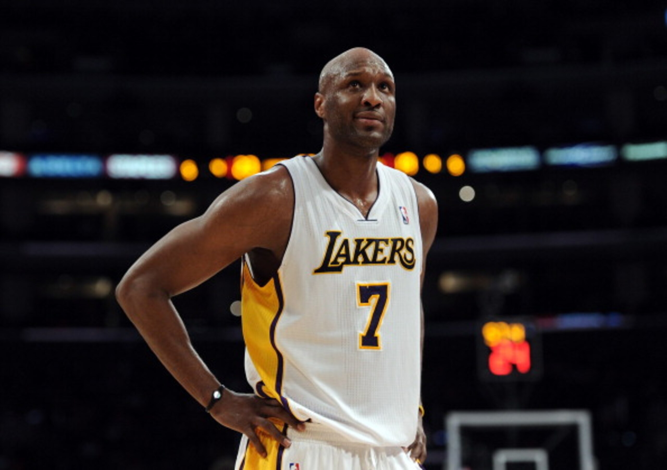 LOS ANGELES, CA - MARCH 20: Lamar Odom #7 of the Los Angeles Lakers reacts as his team is called for a foul during the game against the Portland Trail Blazers at the Staples Center on March 20, 2011 in Los Angeles, California. NOTE TO USER: User express LOS ANGELES, CA - MARCH 20: Lamar Odom #7 of the Los Angeles Lakers reacts as his team is called for a foul during the game against the Portland Trail Blazers at the Staples Center on March 20, 2011 in Los Angeles, California. NOTE TO USER: User express