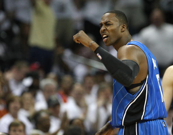 CHARLOTTE, NC - APRIL 24:  Center Dwight Howard #12 argues with a referee and receives a technical foul during the game between the Charlotte Bobcats and the Orlando Magic in Game Three of the Eastern Conference Quarterfinals during the 2010 NBA Playoffs