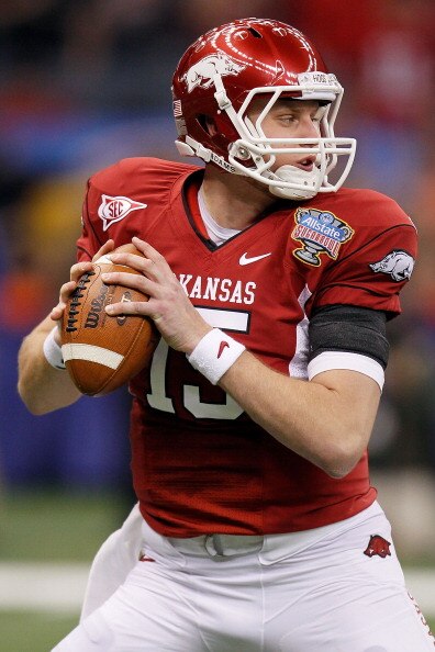 NEW ORLEANS, LA - JANUARY 04:  Ryan Mallett #15 of the Arkansas Razorbacks looks to pass against the Ohio State Buckeyes during the Allstate Sugar Bowl at the Louisiana Superdome on January 4, 2011 in New Orleans, Louisiana.  (Photo by Kevin C. Cox/Getty 