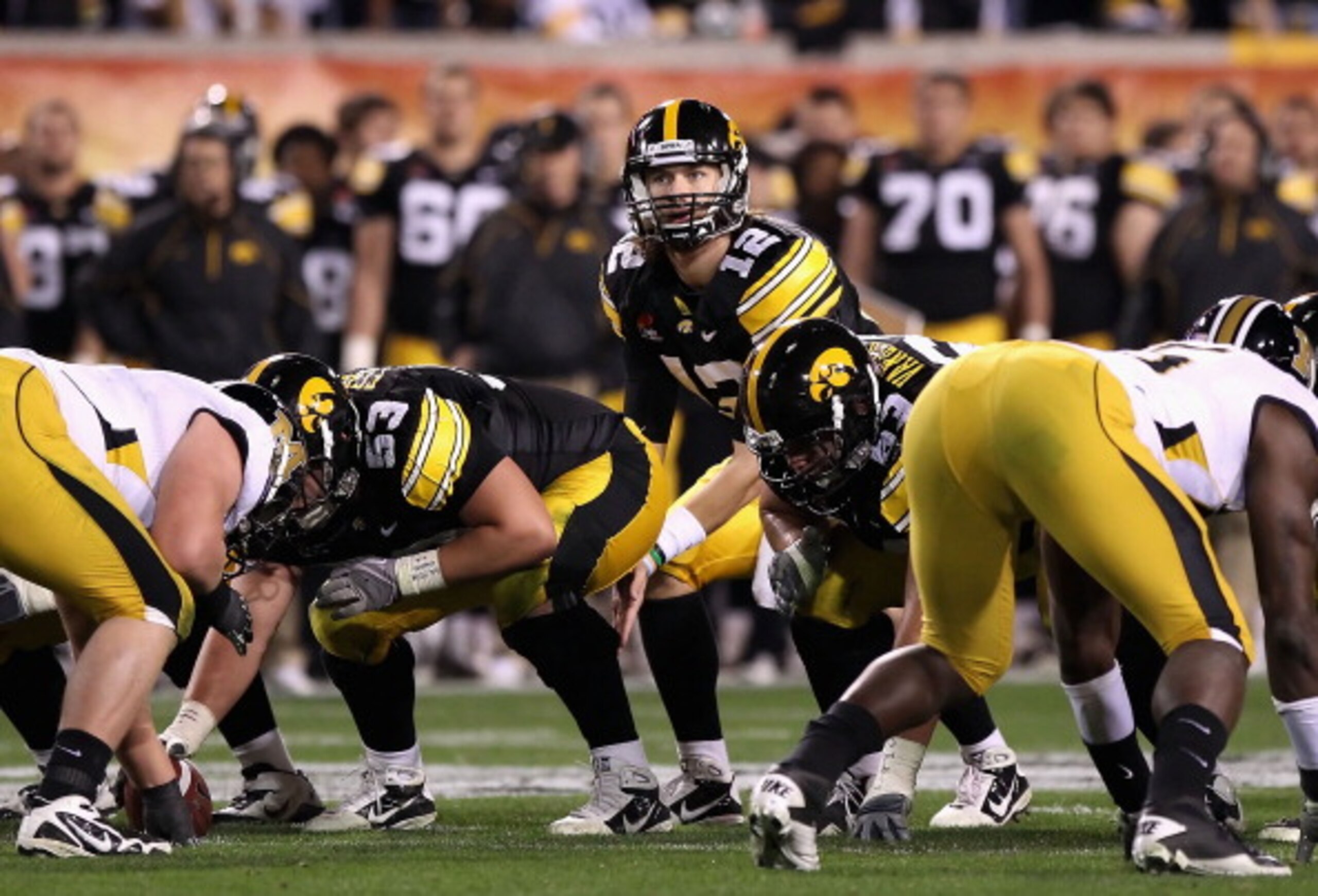TEMPE, AZ - DECEMBER 28: Quarterback Ricky Stanzi #12 of the Iowa Hawkeyes prepares to snap the ball during the Insight Bowl against the Missouri Tigers at Sun Devil Stadium on December 28, 2010 in Tempe, Arizona. The Hawkeyes defeated the Tigers 27-24. TEMPE, AZ - DECEMBER 28: Quarterback Ricky Stanzi #12 of the Iowa Hawkeyes prepares to snap the ball during the Insight Bowl against the Missouri Tigers at Sun Devil Stadium on December 28, 2010 in Tempe, Arizona. The Hawkeyes defeated the Tigers 27-24.