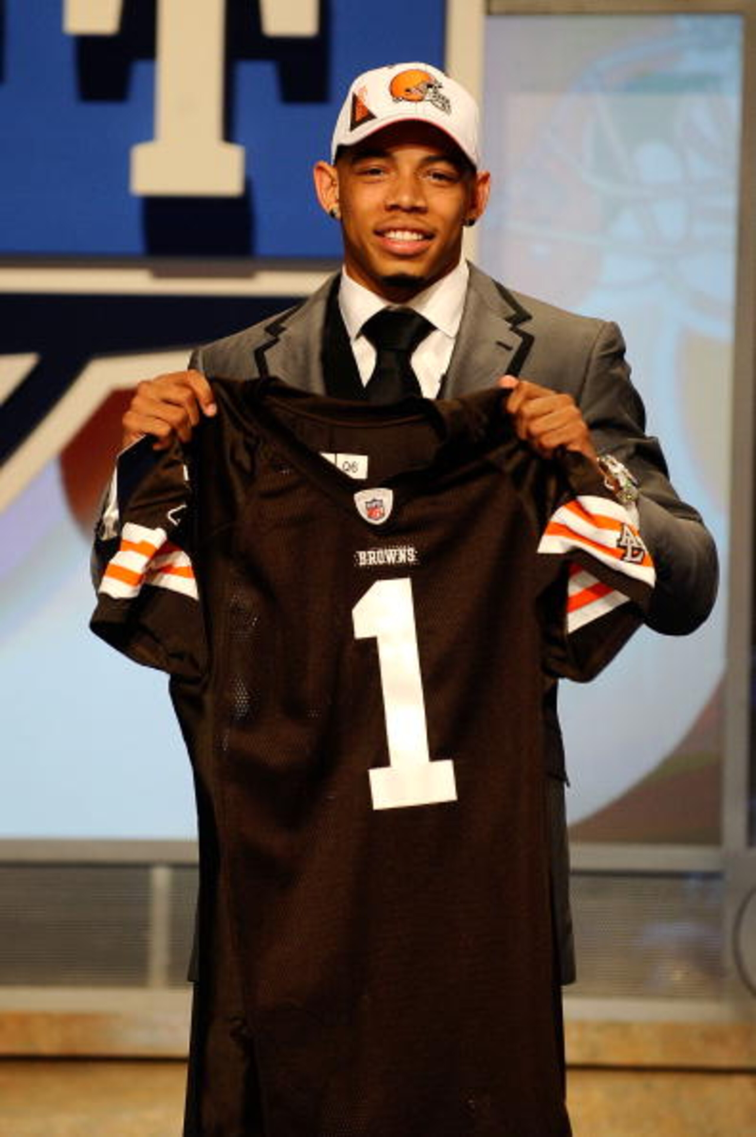 NEW YORK - APRIL 22:  Joe Haden from the Florida Gators holds up a Cleveland Browns jersey after he was selected #7 overall by the Browns during the first round of the 2010 NFL Draft at Radio City Music Hall on April 22, 2010 in New York City.  (Photo by