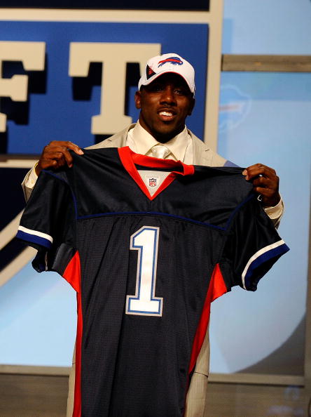 NEW YORK - APRIL 22:  C.J. Spiller from the Clemson Tigers holds up a Buffalo Bills jersey after he was selected #9 overall by the Bills during the first round of the 2010 NFL Draft at Radio City Music Hall on April 22, 2010 in New York City.  (Photo by J