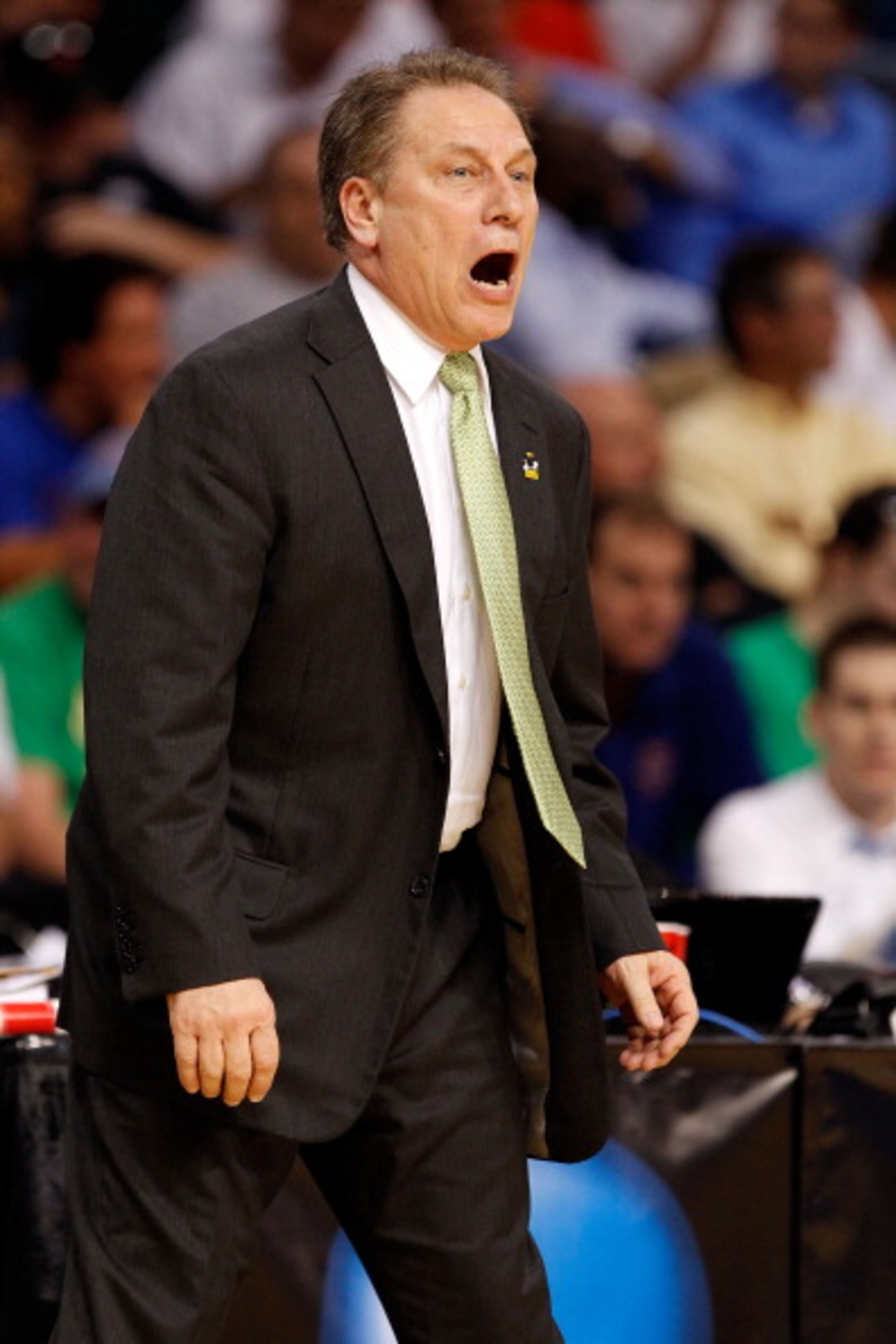 TAMPA, FL - MARCH 17:  Head coach Tom Izzo of the Michigan State Spartans yells as he coaches against the UCLA Bruins during the second round of the 2011 NCAA men's basketball tournament at St. Pete Times Forum on March 17, 2011 in Tampa, Florida.  (Photo