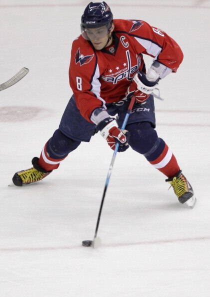WASHINGTON, DC - MARCH 13: Alex Ovechkin #8 of the Washington Capitals skates against the Chicago Blackhawks at the Verizon Center on March 13, 2011 in Washington, DC.  (Photo by Rob Carr/Getty Images)