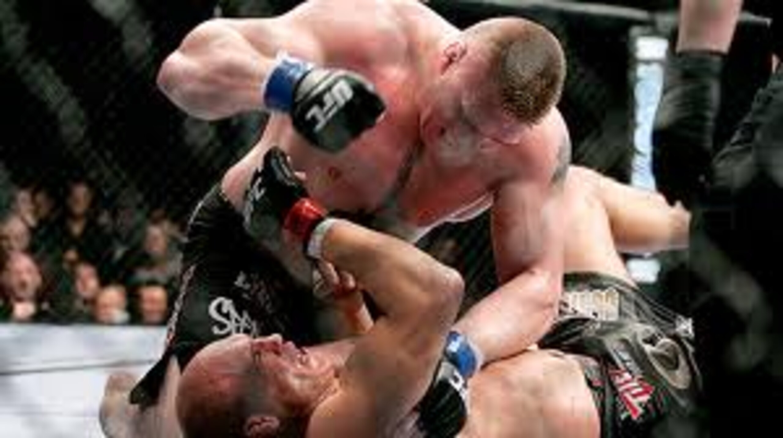 Brock Lesnar pummeling Randy Couture Brock Lesnar pummeling Randy Couture