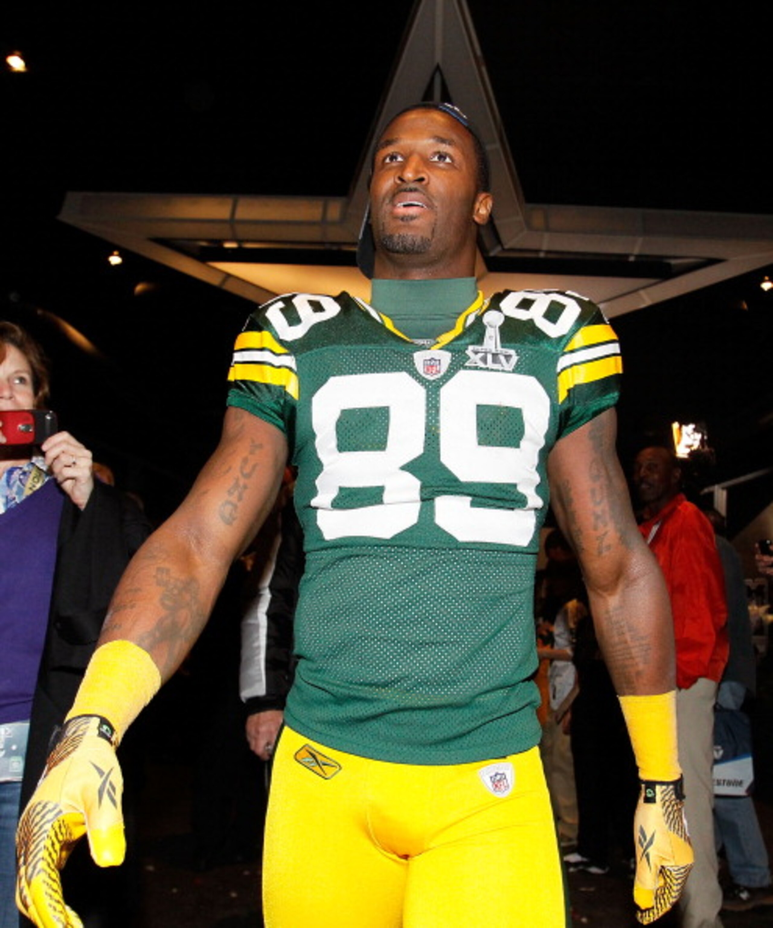 ARLINGTON, TX - FEBRUARY 06: James Jones #89 of the Green Bay Packers celebrates after the Packers defeated the Pittsburgh Steelers 31-25 during Super Bowl XLV at Cowboys Stadium on February 6, 2011 in Arlington, Texas. (Photo by Kevin C. Cox/Getty Imag ARLINGTON, TX - FEBRUARY 06: James Jones #89 of the Green Bay Packers celebrates after the Packers defeated the Pittsburgh Steelers 31-25 during Super Bowl XLV at Cowboys Stadium on February 6, 2011 in Arlington, Texas. (Photo by Kevin C. Cox/Getty Imag