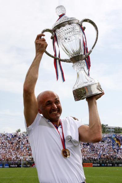 ROSTOV-ON-DON, RUSSIA - MAY 16: Head coach Luciano Spalletti of FC Zenit St. Petersburg celebrates with the trophy at the end of the Russian Cup final match between FC Zenit St. Petersburg and FC Sibir Novosibirsk at the Olimp Stadium on May 16, 2010 in R