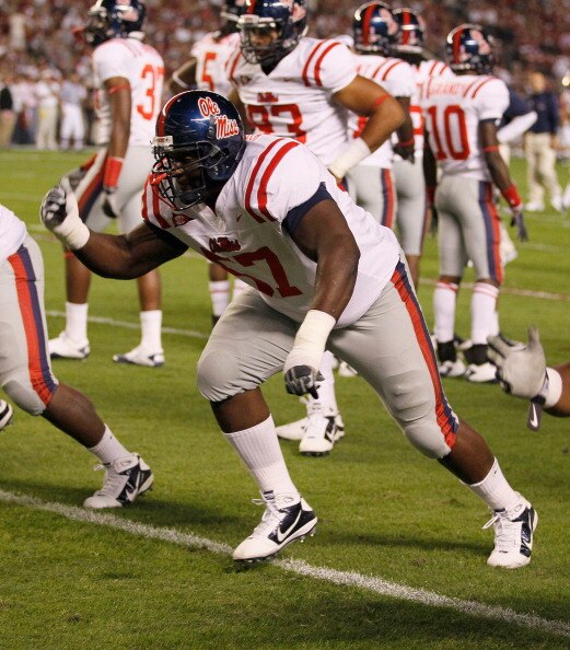 TUSCALOOSA, AL - OCTOBER 16:  Jerrell Powe #57 of the Ole Miss Rebels against the Alabama Crimson Tide at Bryant-Denny Stadium on October 16, 2010 in Tuscaloosa, Alabama.  (Photo by Kevin C. Cox/Getty Images)