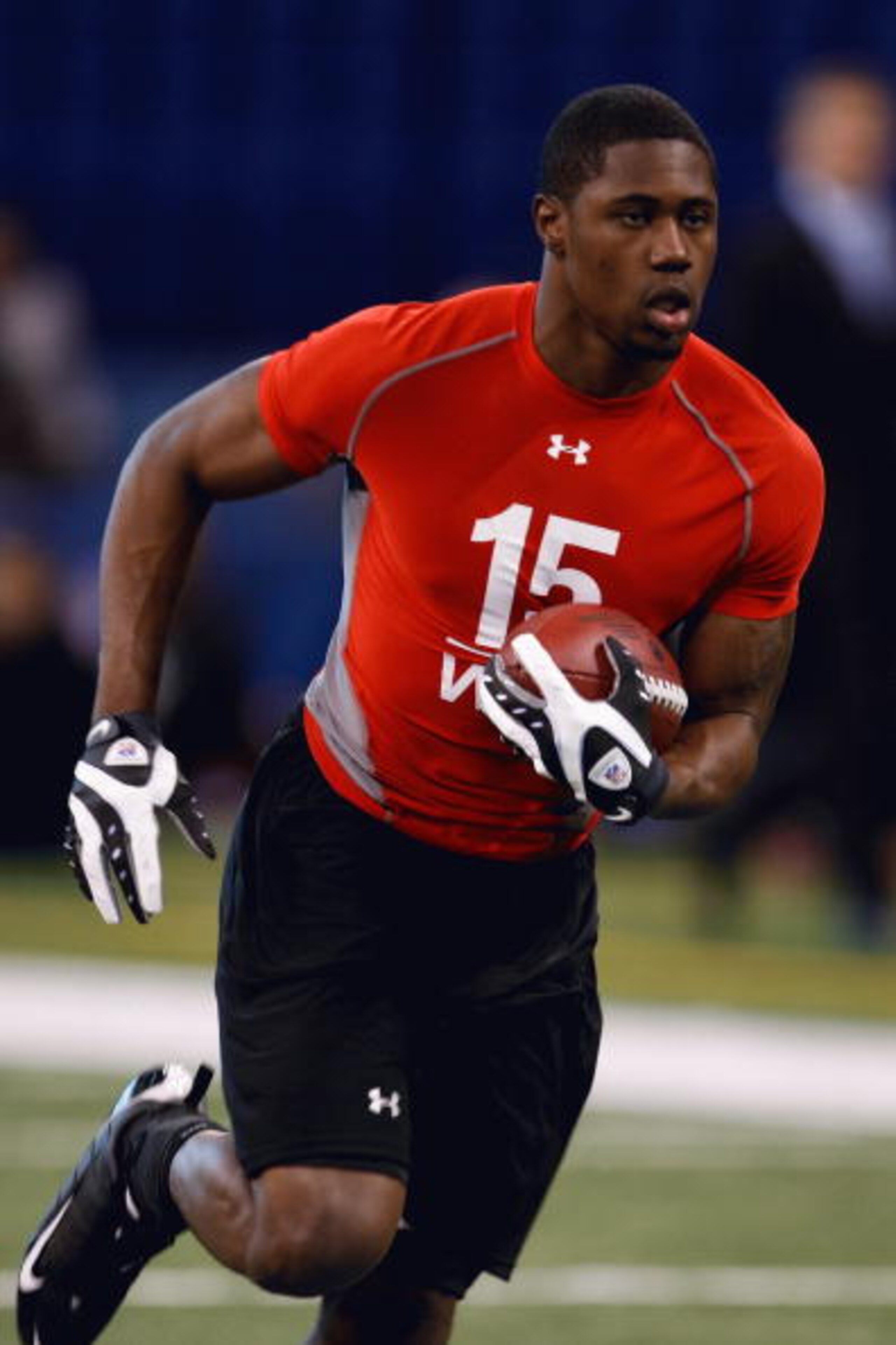 INDIANAPOLIS, IN - FEBRUARY 22:  Wide receiver Darrius Heyward-Bey of Maryland runs with the football during the NFL Scouting Combine presented by Under Armour at Lucas Oil Stadium on February 22, 2009 in Indianapolis, Indiana. (Photo by Scott Boehm/Getty