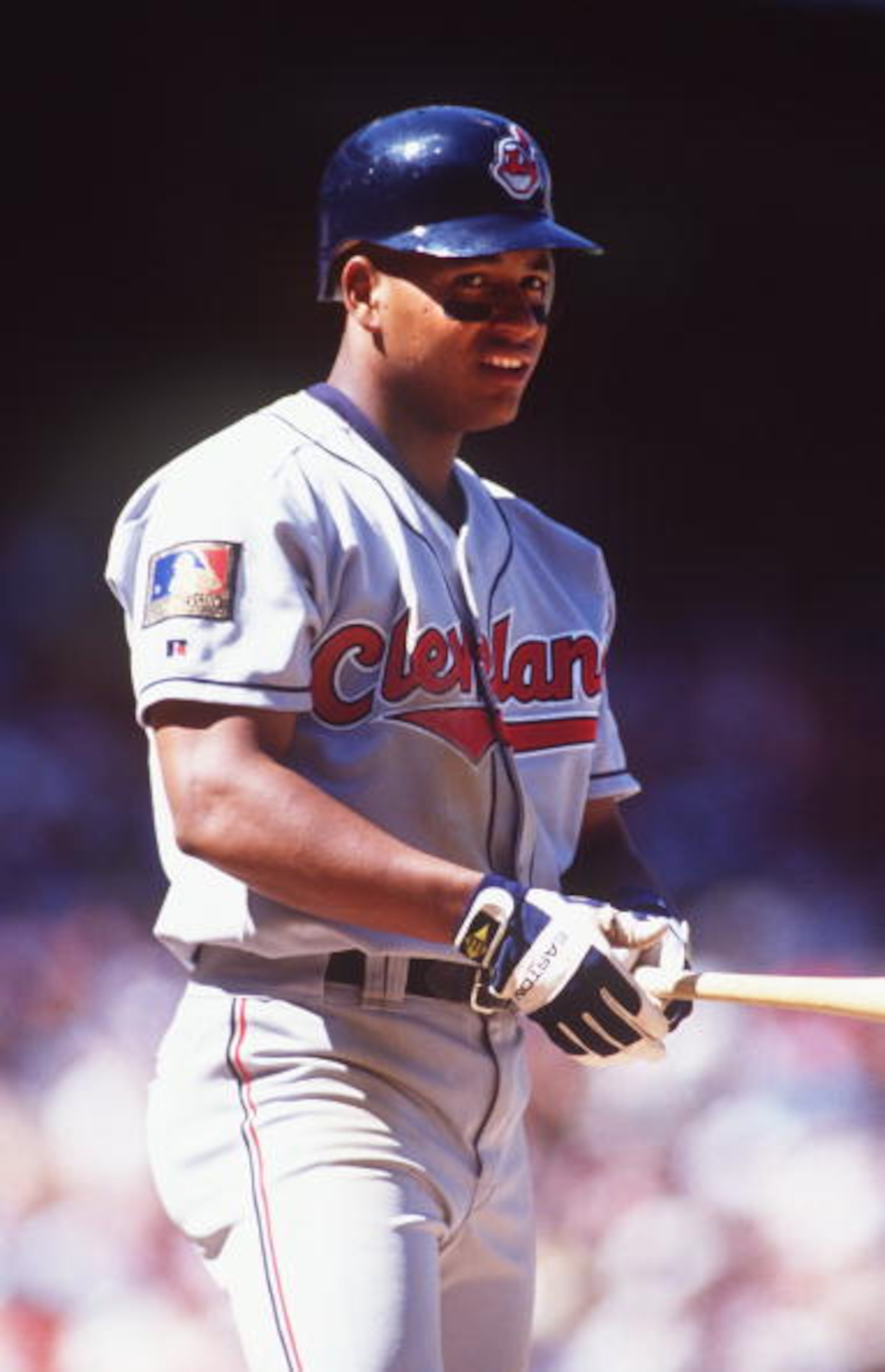 11 Apr 1994: CLEVELAND RIGHT FIELDER MANNY RAMIREZ TAKES THE SIGNALS FROM A COACH DURING THE INDIANS GAME VERSUS THE CALIFORNIA ANGELS, IN THE ANGELS HOME OPENER AT ANAHEIM STADIUM IN ANAHEIM, CA.