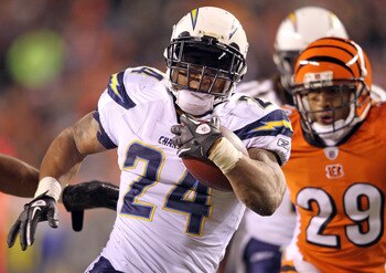 CINCINNATI - DECEMBER 26:  Ryan Matthews #24 of the San Diego Chargers runs for a touchdown during the NFL game against the Cincinnati Bengals at Paul Brown Stadium on December 26, 2010 in Cincinnati, Ohio.  The Bengals won 34-20. (Photo by Andy Lyons/Get