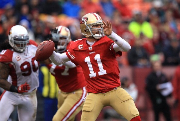 SAN FRANCISCO, CA - JANUARY 2:  Alex Smith #11 of the San Francisco 49ers passes against the Arizona Cardinals during an NFL game at Candlestick Park on January 2, 2011 in San Francisco, California.(Photo by Jed Jacobsohn/Getty Images)