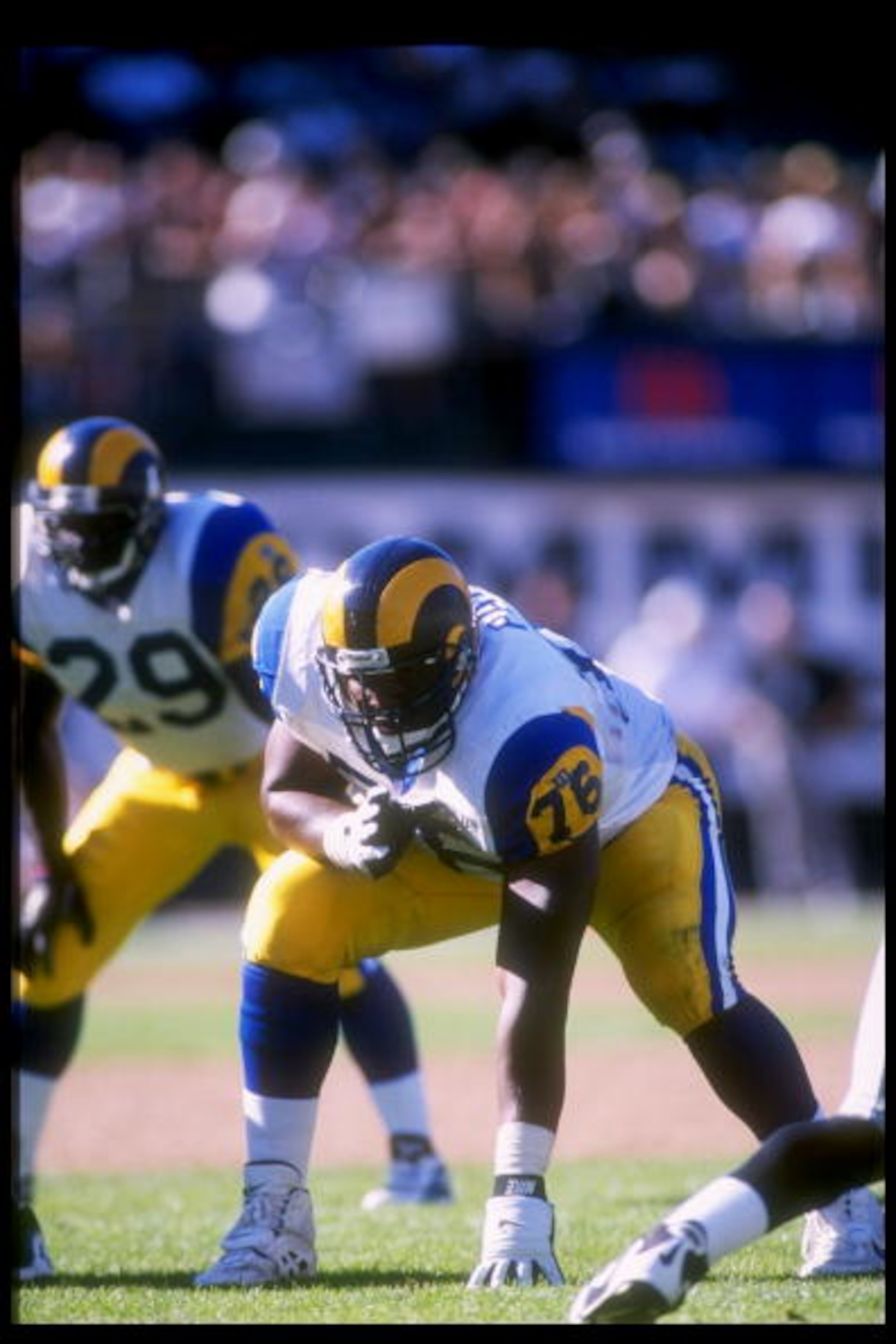 28 Sep 1997:  Offensive lineman Orlando Pace #76 of the St. Louis Rams in action during the Rams 35-17 loss to the Oakland Raiders at UMAX Stadium in Oakland, California. Mandatory Credit: Otto Greule  /Allsport