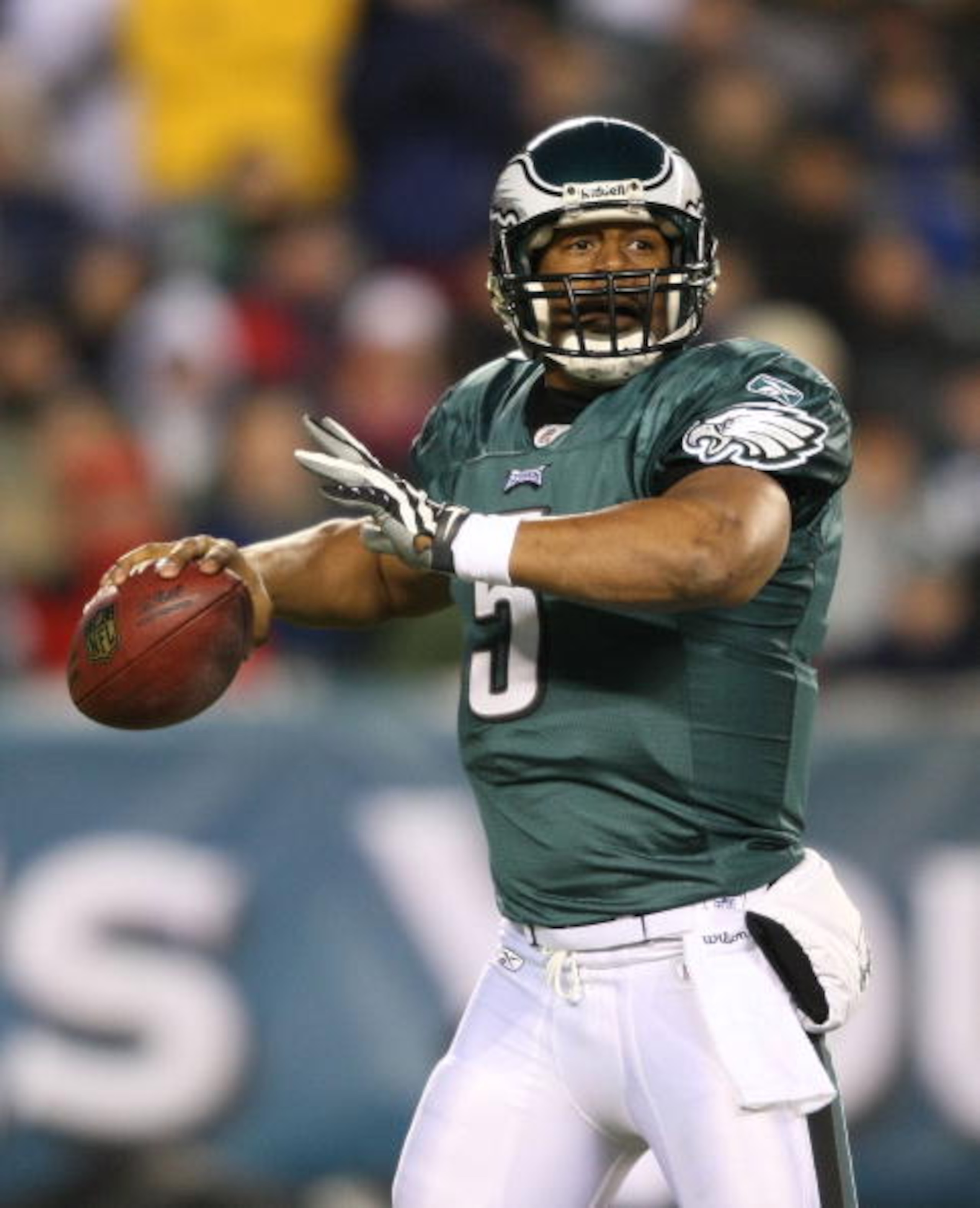 PHILADELPHIA - DECEMBER 20:  Donovan McNabb #5 of the Philadelphia Eagles drops back to pass against the San Francisco 49ers at Lincoln Financial Field on December 20, 2009 in Philadelphia, Pennsylvania.  (Photo by Nick Laham/Getty Images)