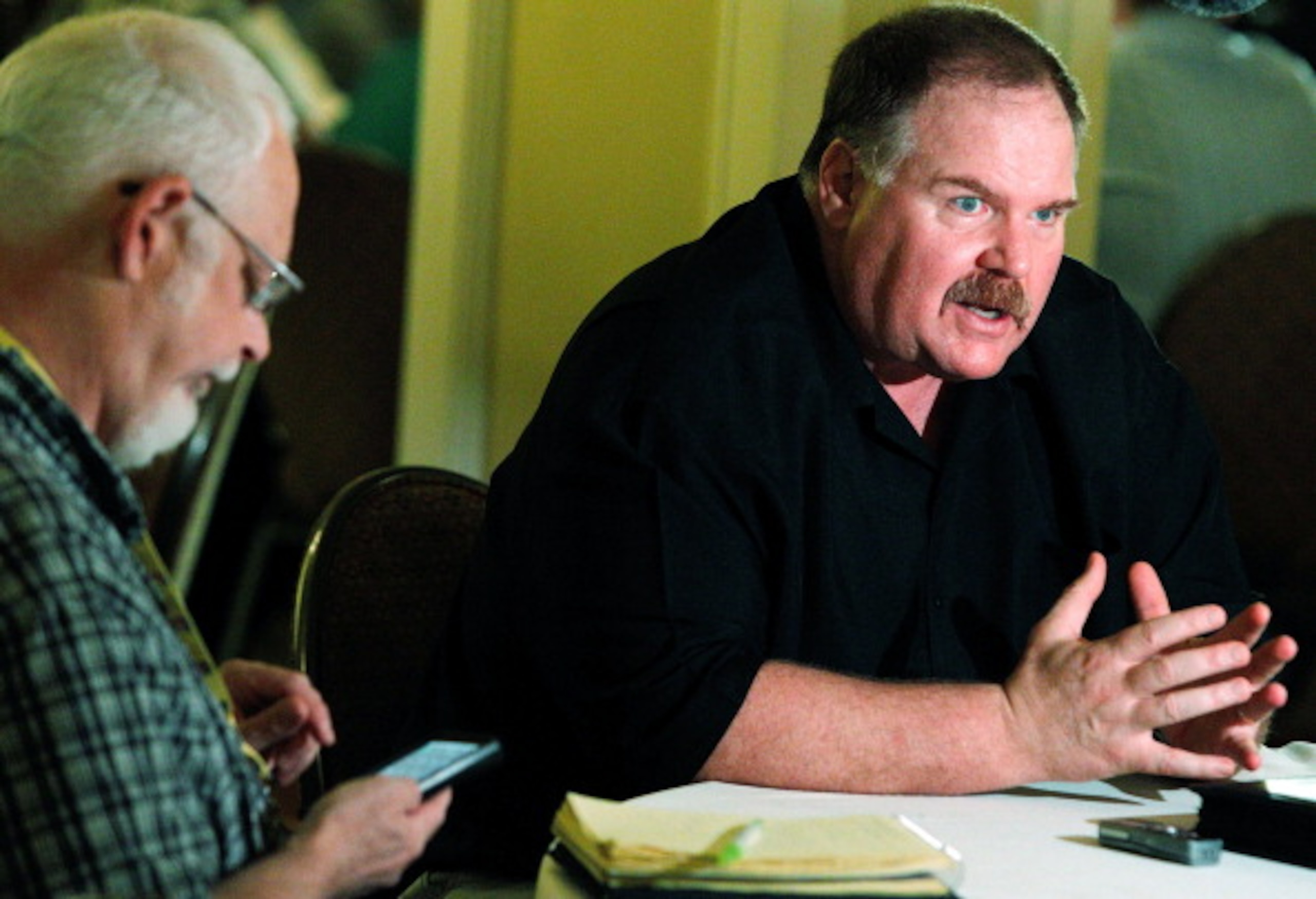 NEW ORLEANS, LA - MARCH 22:  Philadelphia Eagles head coach Andy Reid answers questions from the media during the NFL Annual Meetings at the Roosevelt Hotel on March 22, 2011 in New Orleans, Louisiana. Despite a NFL owners imposed lockout in effect since