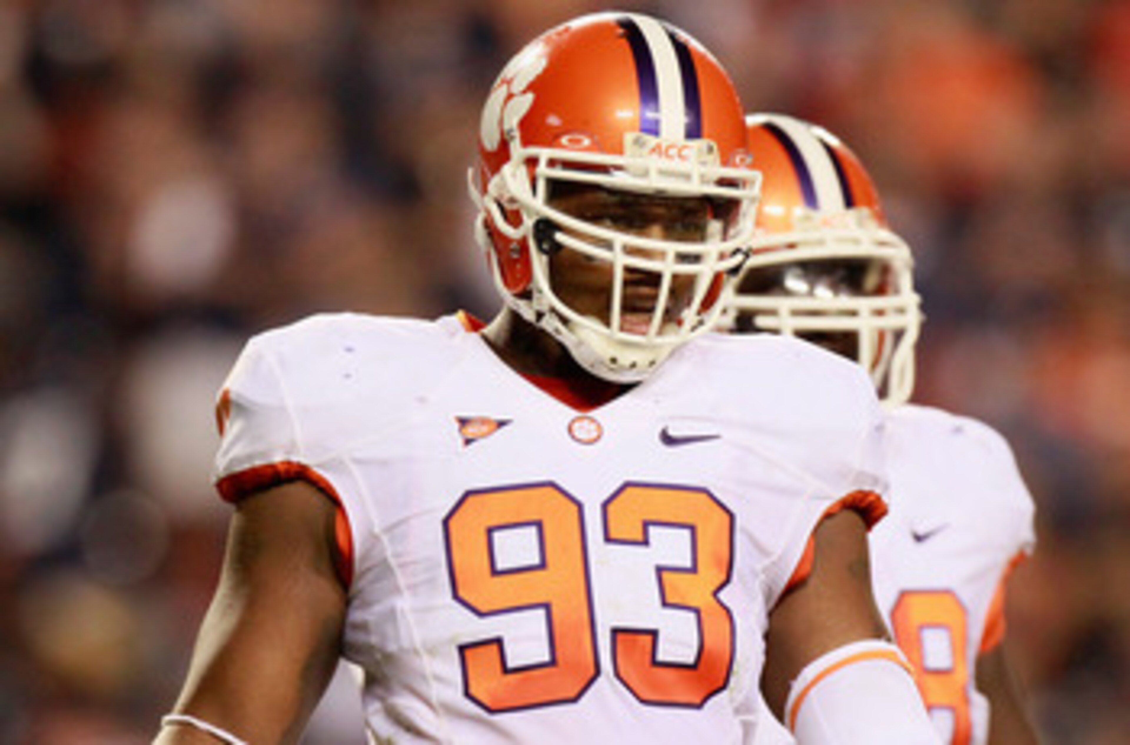 AUBURN, AL - SEPTEMBER 18: Da'Quan Bowers #93 of the Clemson Tigers against the Auburn Tigers at Jordan-Hare Stadium on September 18, 2010 in Auburn, Alabama. (Photo by Kevin C. Cox/Getty Images) AUBURN, AL - SEPTEMBER 18: Da'Quan Bowers #93 of the Clemson Tigers against the Auburn Tigers at Jordan-Hare Stadium on September 18, 2010 in Auburn, Alabama. (Photo by Kevin C. Cox/Getty Images)
