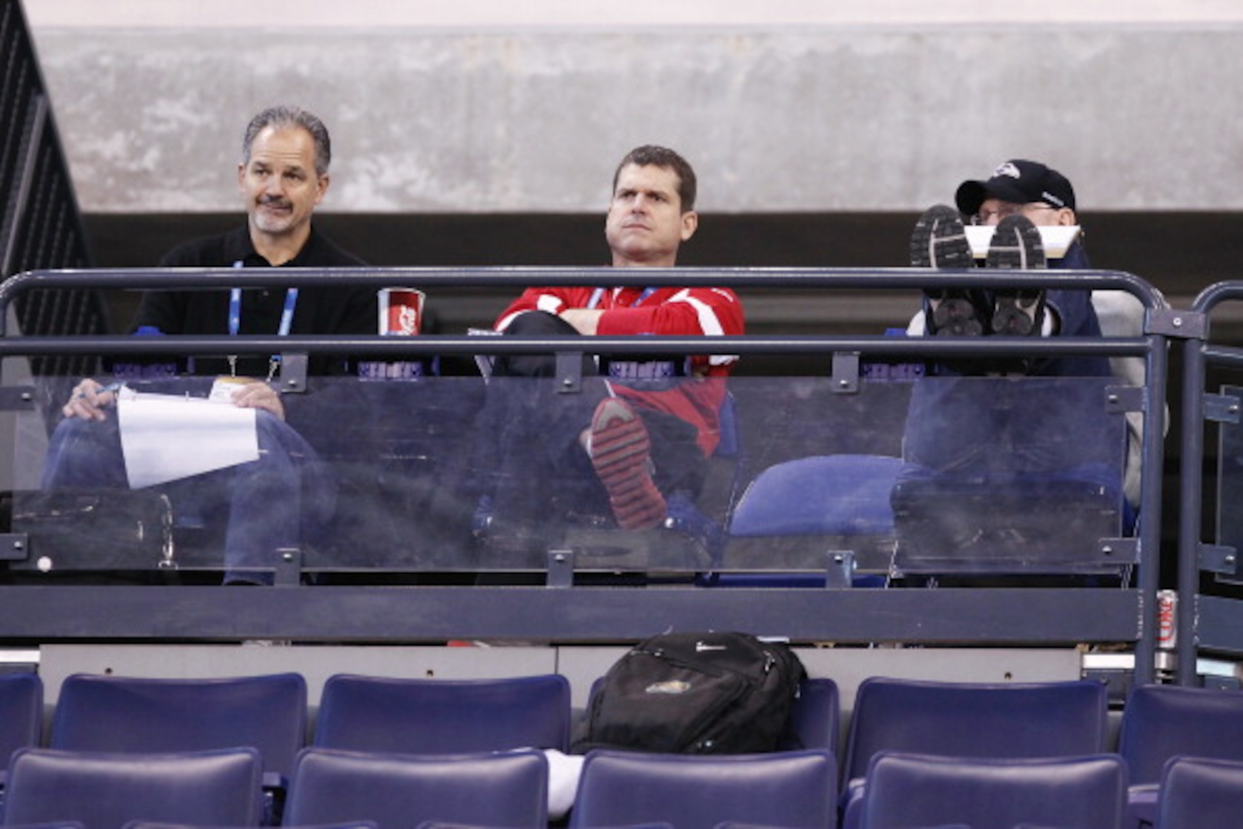 INDIANAPOLIS, IN - MARCH 1: San Francisco 49ers head coach Jim Harbaugh looks on during the 2011 NFL Scouting Combine at Lucas Oil Stadium on February 28, 2011 in Indianapolis, Indiana. (Photo by Joe Robbins/Getty Images)