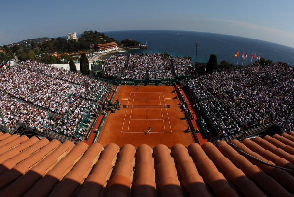 MONTE CARLO, MONACO - APRIL 18:  A general view of Rafael Nadal of Spain in action against Fernando Verdasco of Spain in the final during day Seven of the ATP Masters Series at the Monte Carlo Country Club on April 18, 2010 in Monte Carlo, Monaco.  (Photo