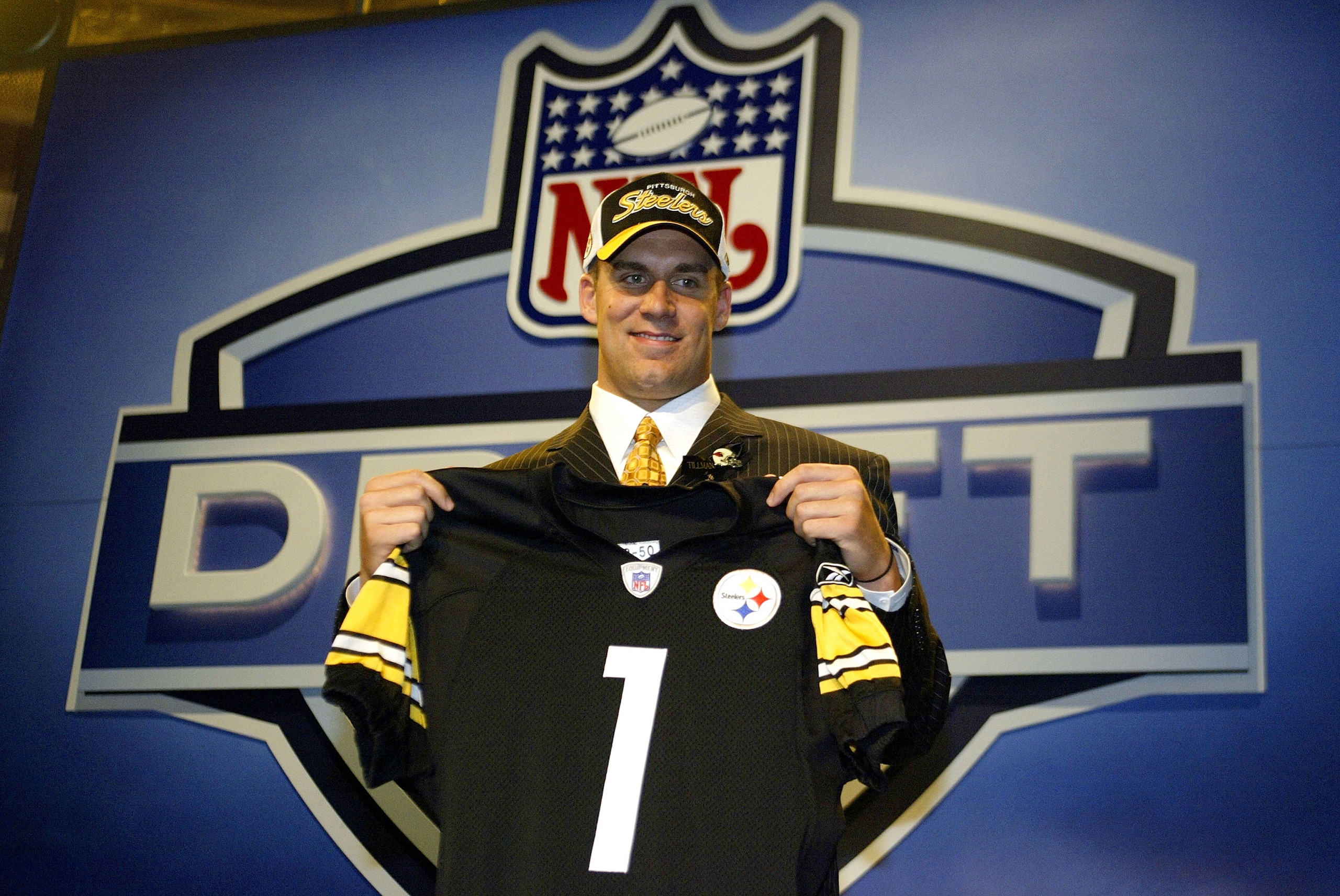 NEW YORK - APRIL 24: Quarterback Ben Roethlisberger is seen after being selected 11th overall by the Pittsburgh Steelers during the 2004 NFL Draft on April 24, 2004 at Madison Square Garden in New York City. (Photo by Chris Trotman/Getty Images) NEW YORK - APRIL 24: Quarterback Ben Roethlisberger is seen after being selected 11th overall by the Pittsburgh Steelers during the 2004 NFL Draft on April 24, 2004 at Madison Square Garden in New York City. (Photo by Chris Trotman/Getty Images)