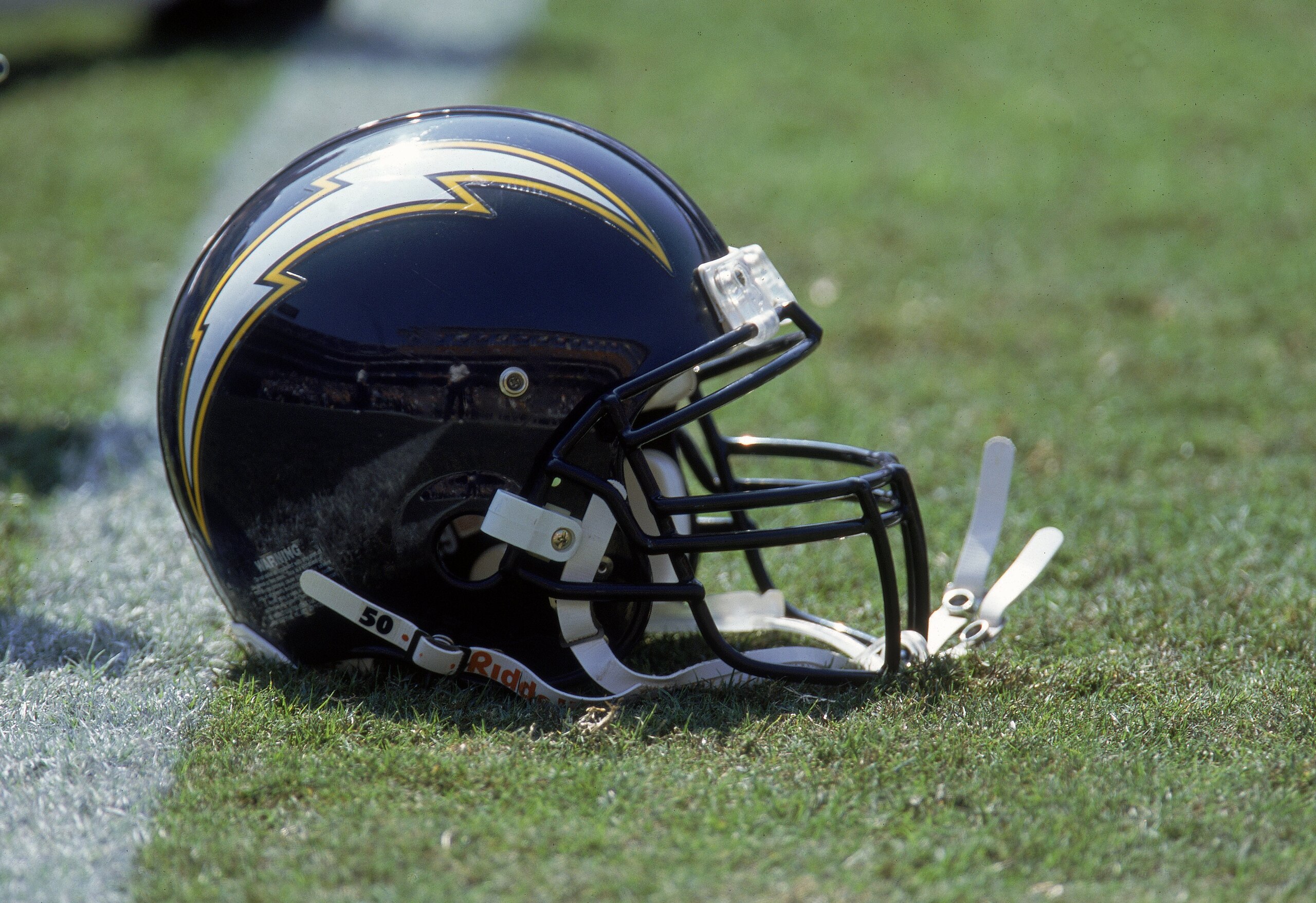 8 Oct 2000: A close up view of a helmet of the San Diego Chargers taken on the field during the game against the Denver Broncos at the Qualcomm Stadium in San Diego, California. The Broncos defeated the Chargers 21-7.Mandatory Credit: Stephen Dunn /Alls 8 Oct 2000: A close up view of a helmet of the San Diego Chargers taken on the field during the game against the Denver Broncos at the Qualcomm Stadium in San Diego, California. The Broncos defeated the Chargers 21-7.Mandatory Credit: Stephen Dunn /Alls