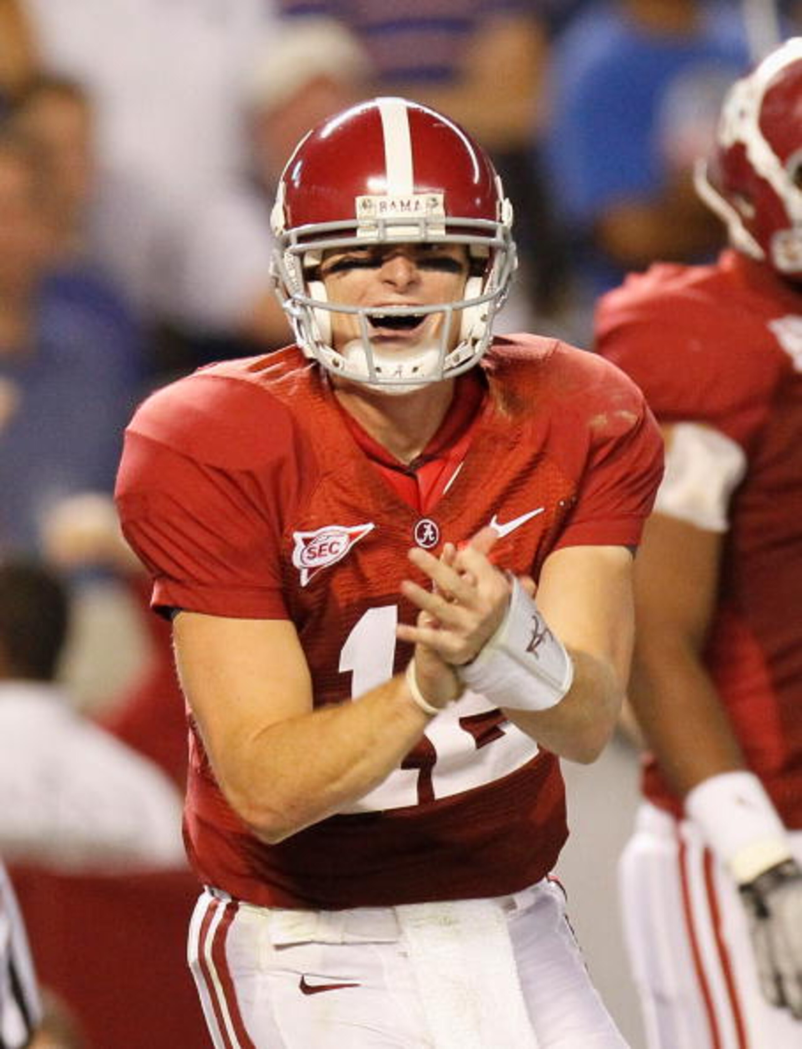TUSCALOOSA, AL - OCTOBER 02:  Quarterback Greg McElroy #12 of the Alabama Crimson Tide against the Florida Gators at Bryant-Denny Stadium on October 2, 2010 in Tuscaloosa, Alabama.  (Photo by Kevin C. Cox/Getty Images)