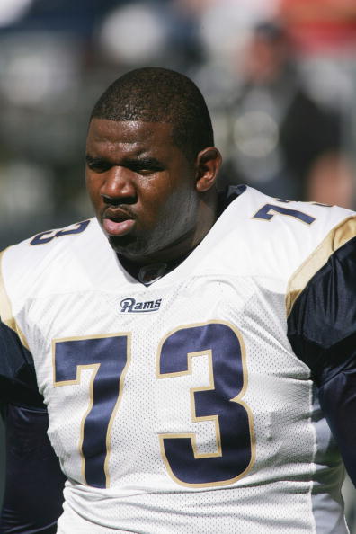 HOUSTON - NOVEMBER 27:  Nose tackle Jimmy Kennedy #73 of the St. Louis Rams looks on against the Houston Texans at Reliant Stadium on November 27, 2005  in Houston, Texas. The Rams defeated the Texans 33-27 in overtime. (Photo by Ronald Martinez/Getty Ima