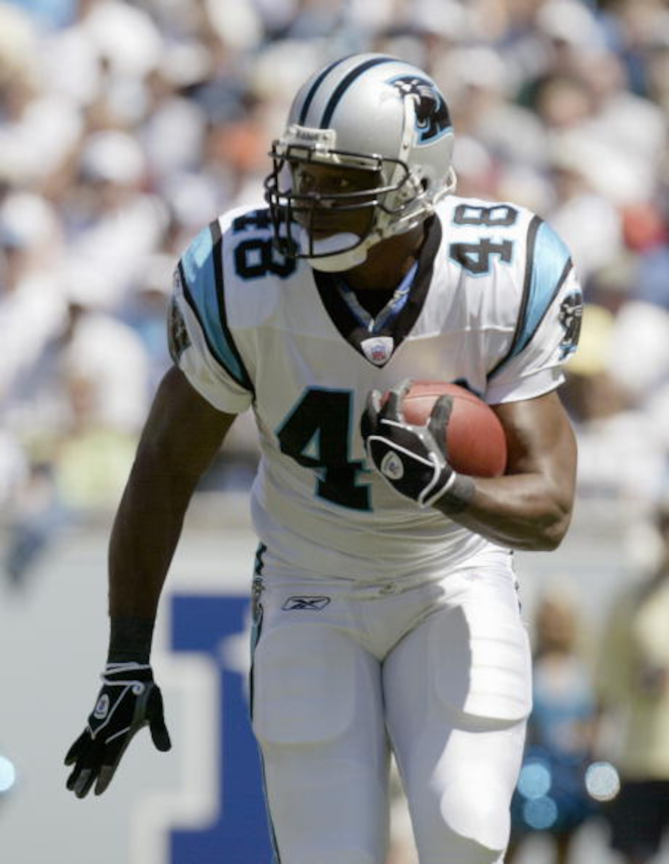 CHARLOTTE, NC - SEPTEMBER 11:  Stephen Davis #48 of the Carolina Panthers carries the ball during the game against the New Orleans Saints at Bank of America Stadium on September 11, 2005 in Charlotte, North Carolina. The Saints won 23-20. (Photo by Craig