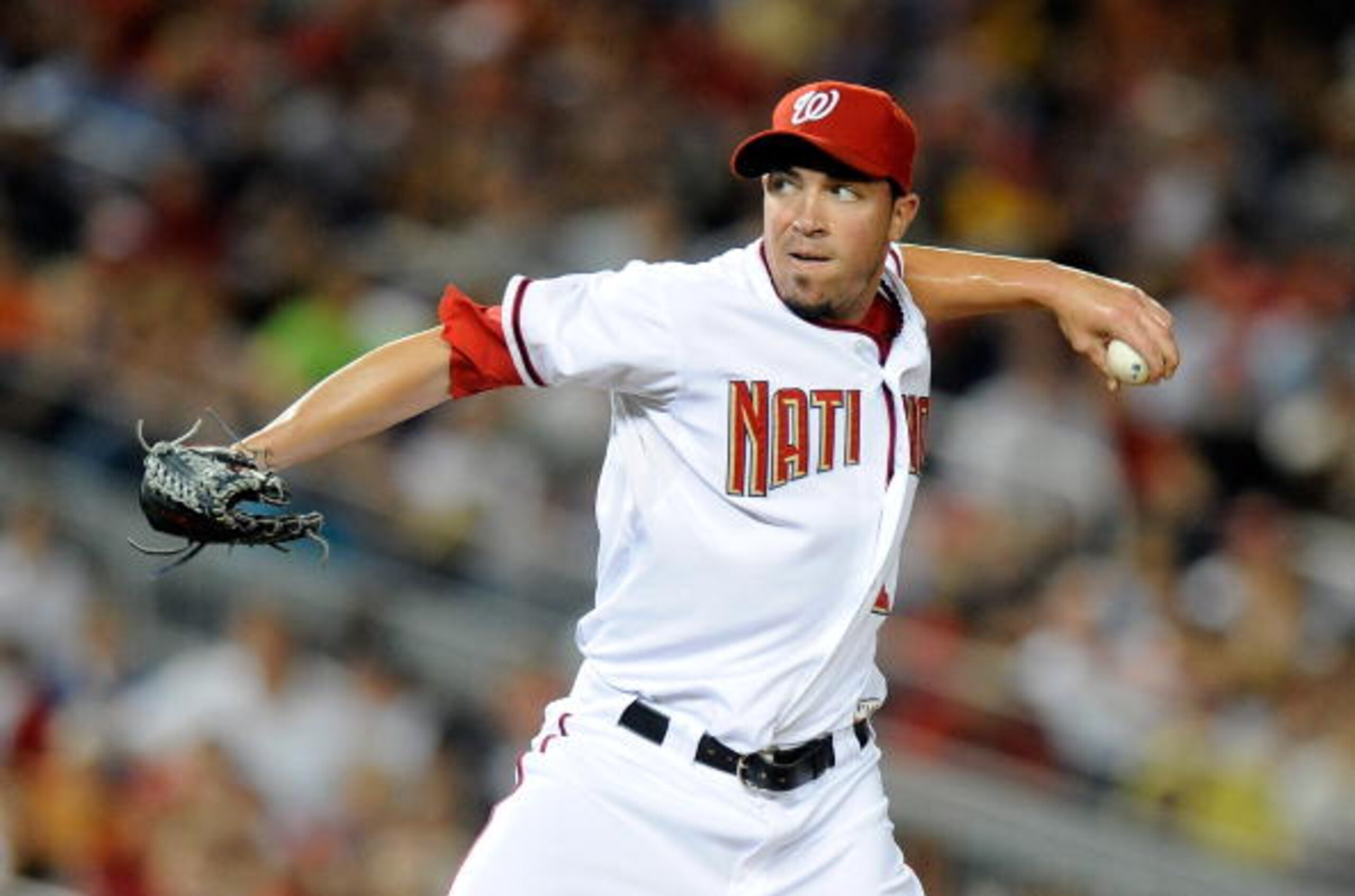 WASHINGTON - JULY 27:  Sean Burnett #17 of the Washington Nationals pitches against the Atlanta Braves at Nationals Park on July 27, 2010 in Washington, DC.  (Photo by Greg Fiume/Getty Images)